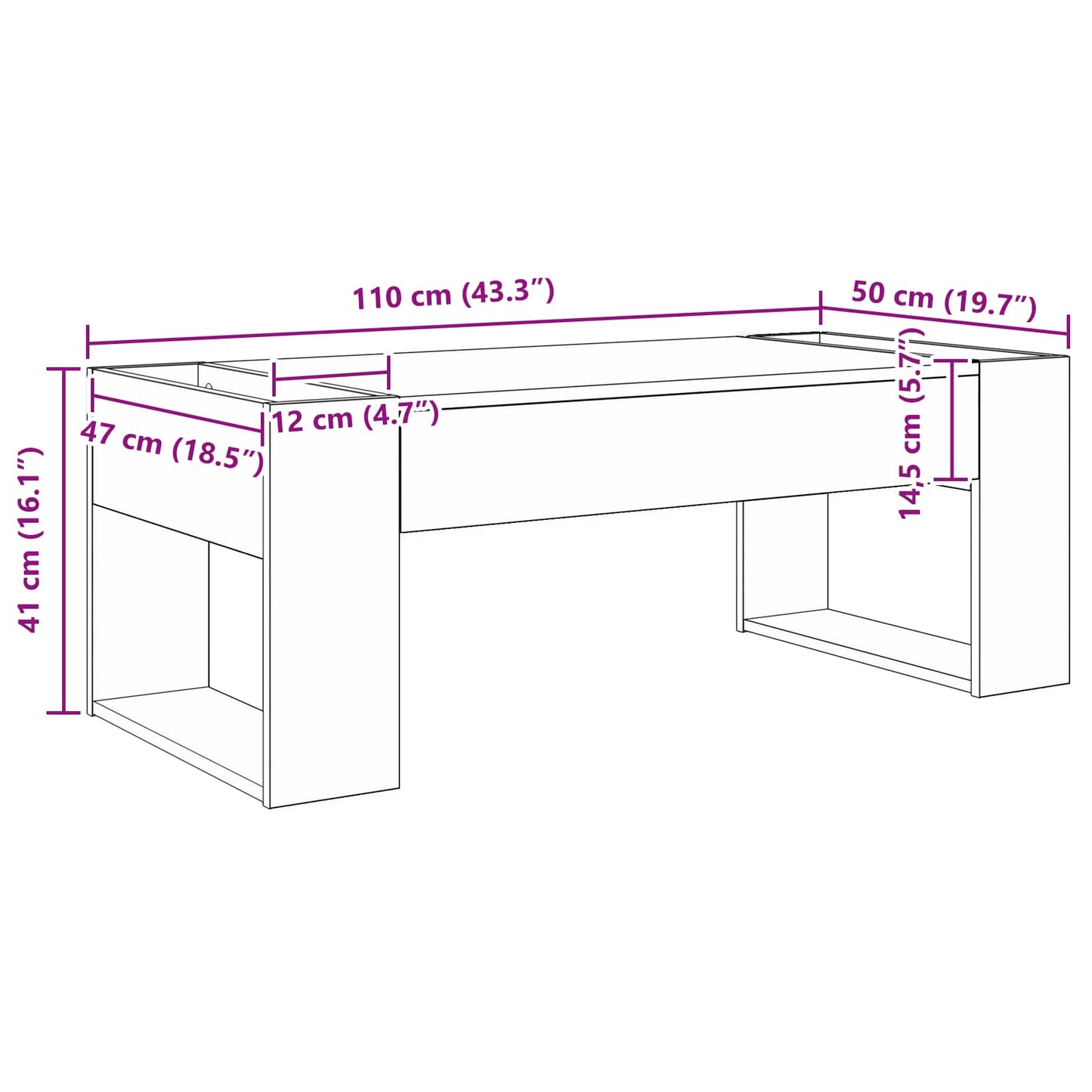 vidaXL Τραπεζάκι σαλονιού Γκρι Sonoma 110 x 50 x 41 εκ