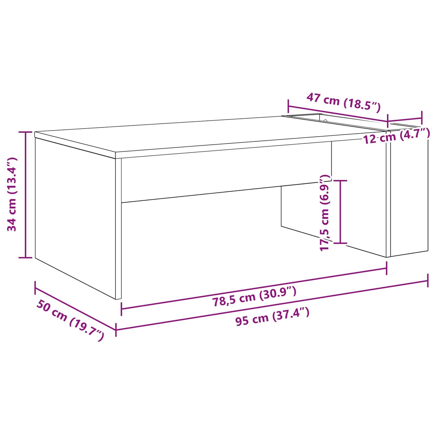 vidaXL Τραπεζάκι σαλονιού Γκρι Sonoma 95 x 50 x 34 εκ