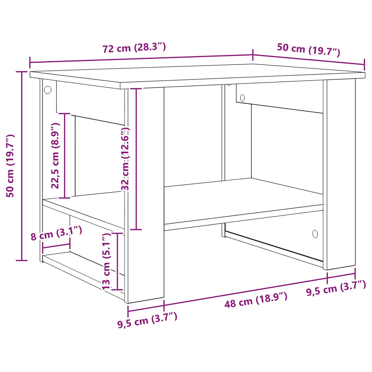vidaXL Τραπεζάκι σαλονιού Γκρίζο Σονομα 72 x 50 x 50 εκ.