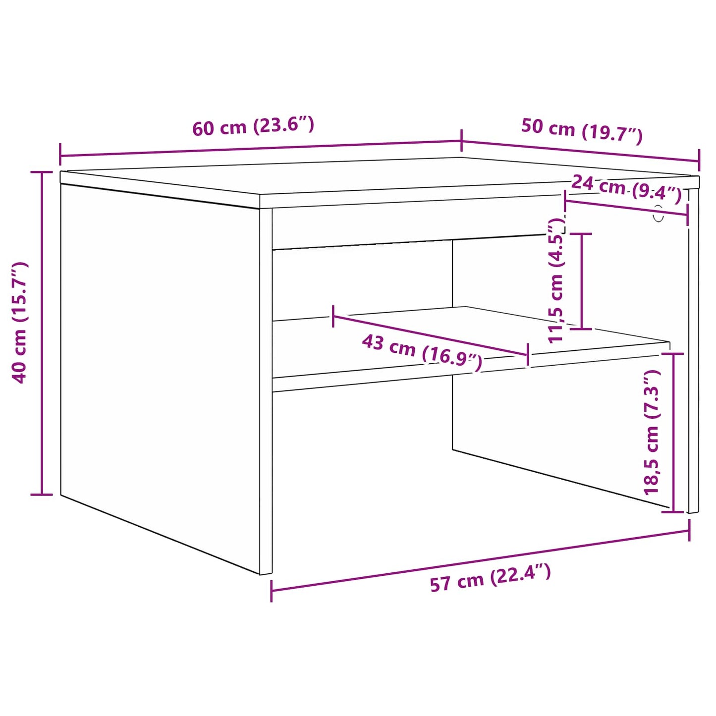 vidaXL Τραπεζάκι σαλονιού Παλιό ξύλο 60 x 50 x 40 εκ