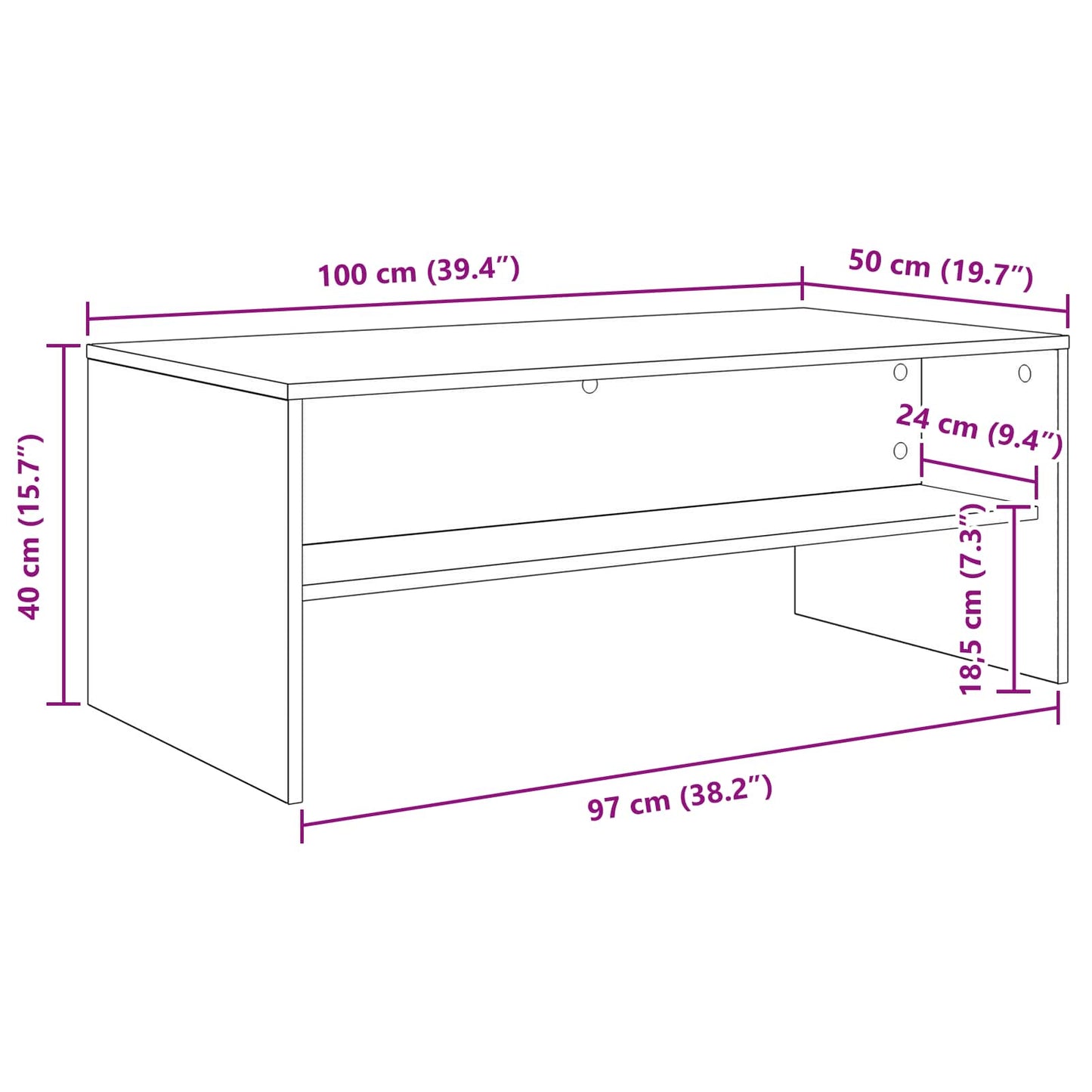 vidaXL Τραπεζάκι σαλονιού Γκρίζο Σονομα 100 x 50 x 40 cm