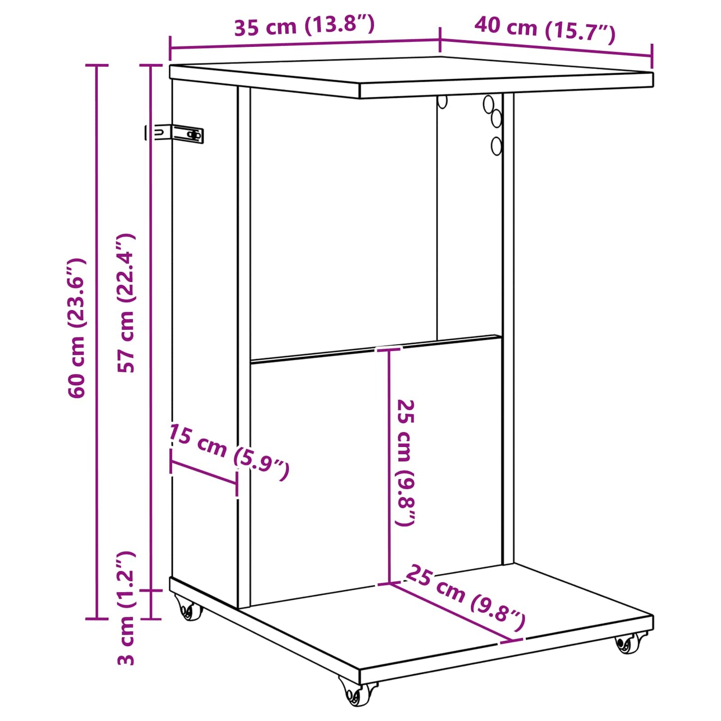 vidaXL Τραπεζάκι Πλευράς 40 x 35 x 60 εκ. Επεξεργασμένο Ξύλο