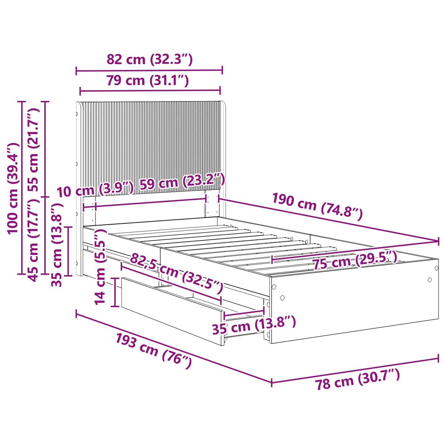 vidaXL Καλάθι με αποθήκη και κεφαλάρι Sonoma Δρυς 75 x 190 cm