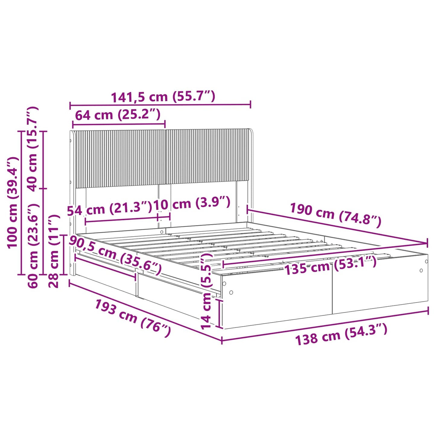 vidaXL Καλάθι με αποθήκη και κεφαλάρι Sonoma Δρυς 135 x 190 cm