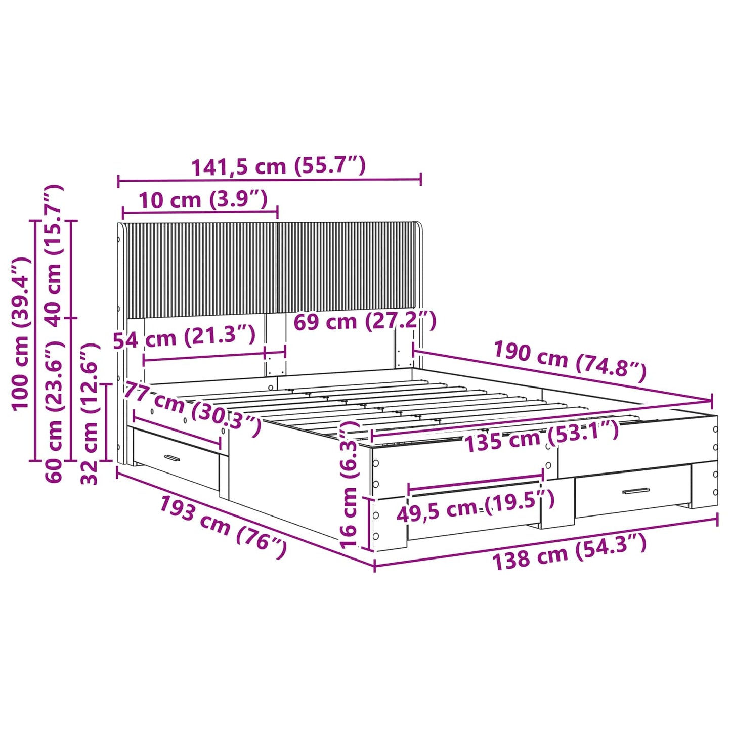 vidaXL Καλάθι με αποθήκη και κεφαλάρι Μαύρο 135 x 190 cm