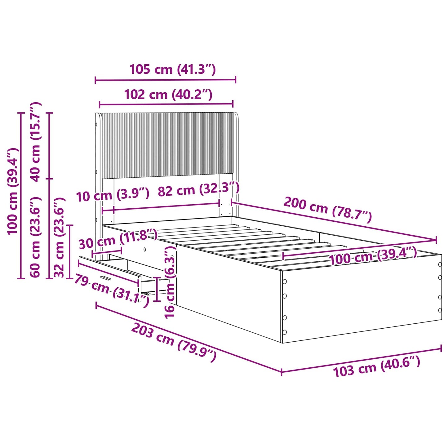 vidaXL Καλάθι με αποθήκη και κεφαλάρι Sonoma Δρυς 100 x 200 cm