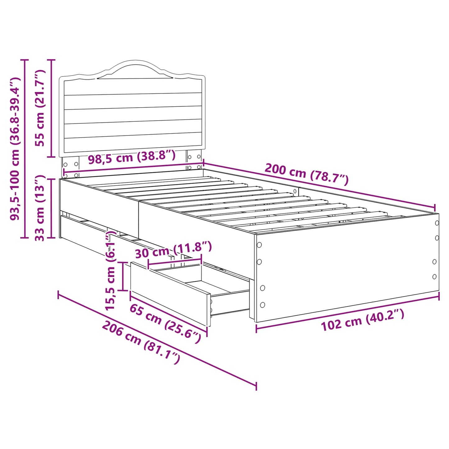 vidaXL Σκελετός Κρεβατιού Μαύρο 100 x 200 cm Μηχανήματος Ξύλο