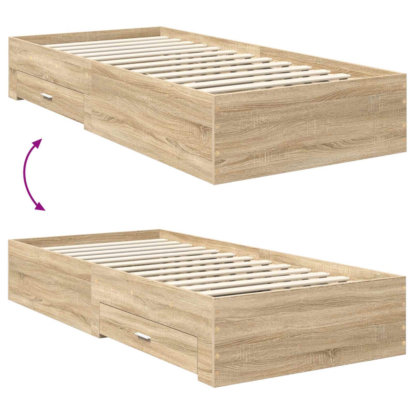 vidaXL Σκελετός Κρεβατιού Δρύς Sonoma 70 x 190 cm Επεξεργασμένο ξύλο