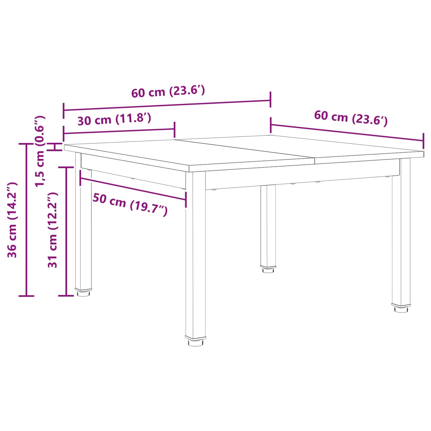 vidaXL Τραπεζάκι σαλονιού Φυσικό 60 x 60 x 36 cm Στερεά ξυλεία πεύκου