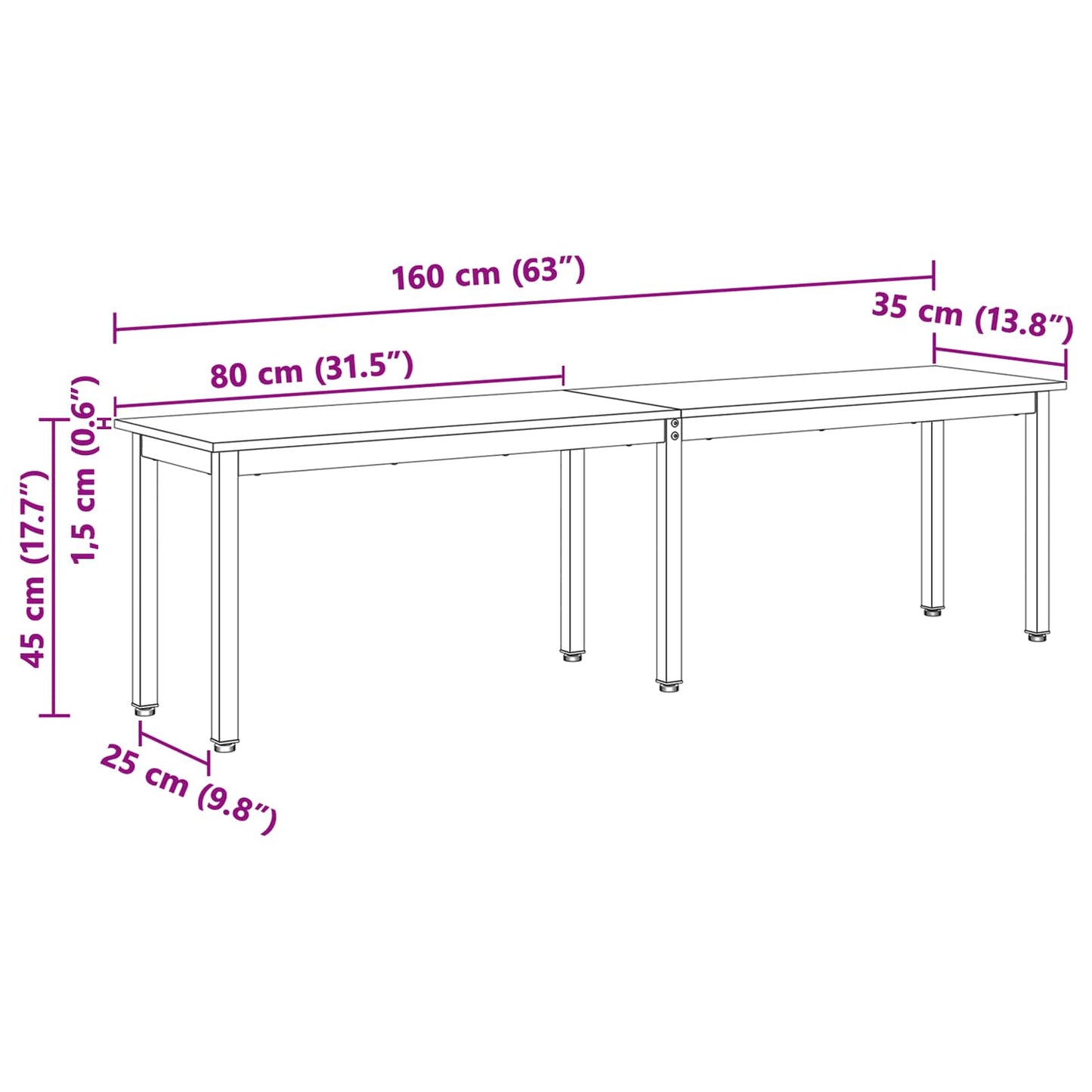 vidaXL παγκάκι Λευκό 160 x 35 x 45 cm Στερεά ξυλεία πεύκου