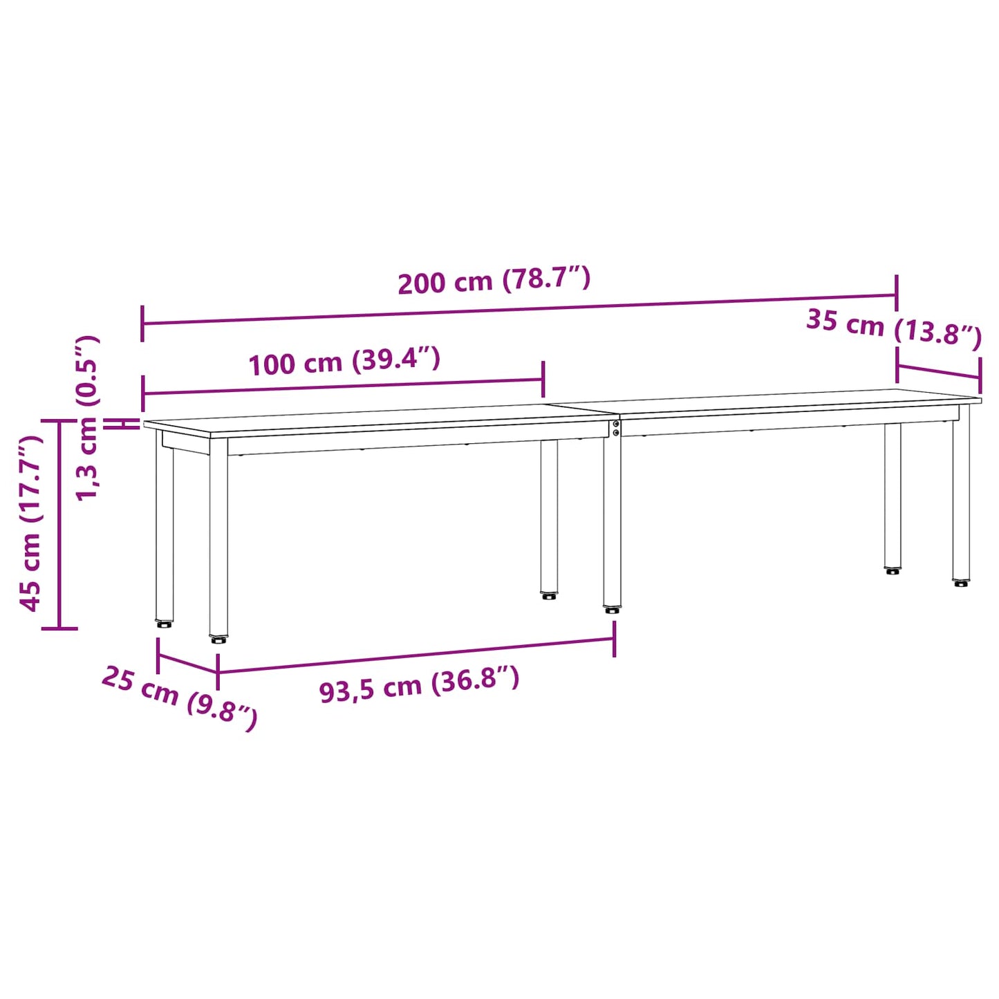 vidaXL παγκάκι Λευκό 200 x 35 x 45 εκ Στερεά ξυλεία πεύκου