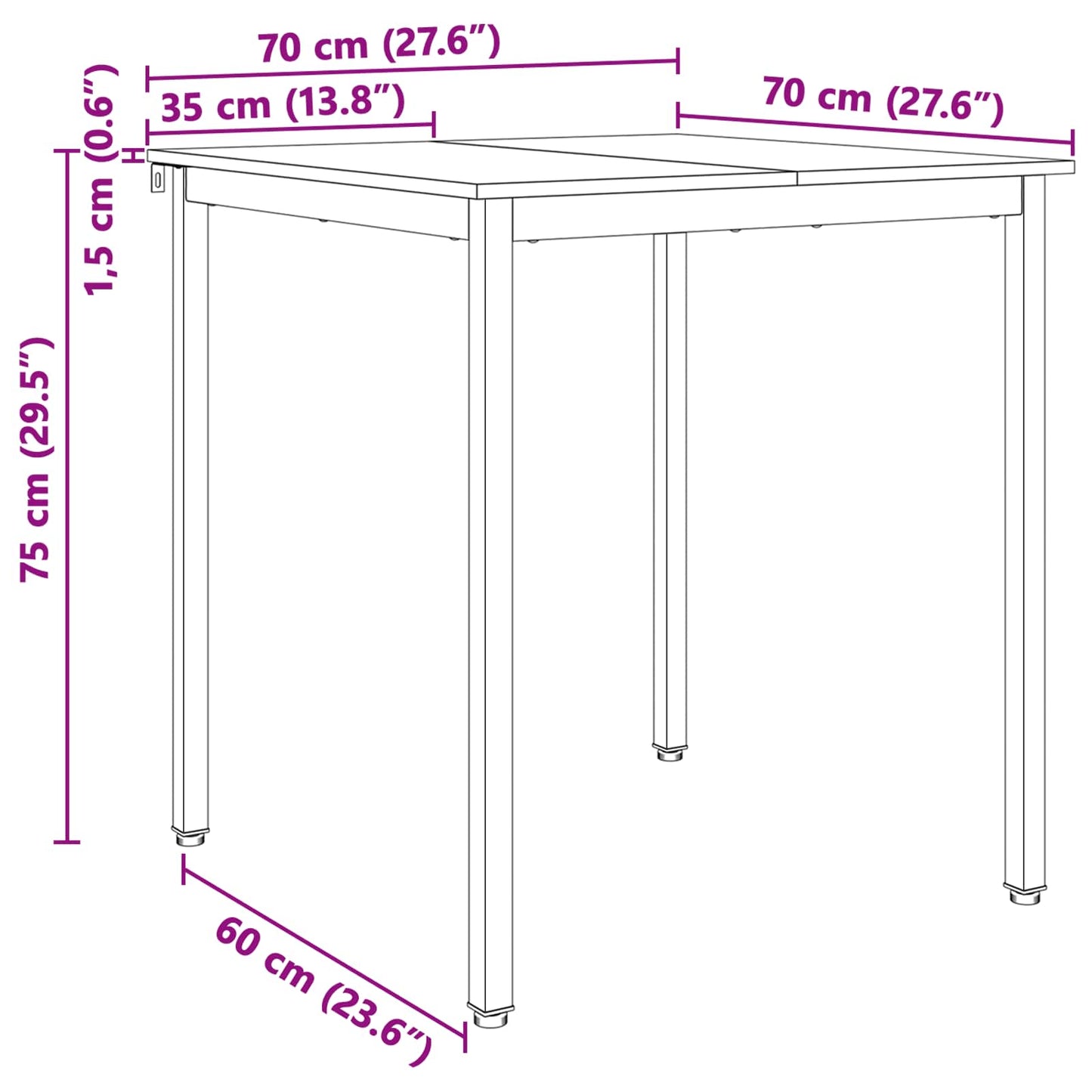 vidaXL Τραπεζαρία Λευκό 70 x 70 x 75 cm Στερεά ξυλεία πεύκου