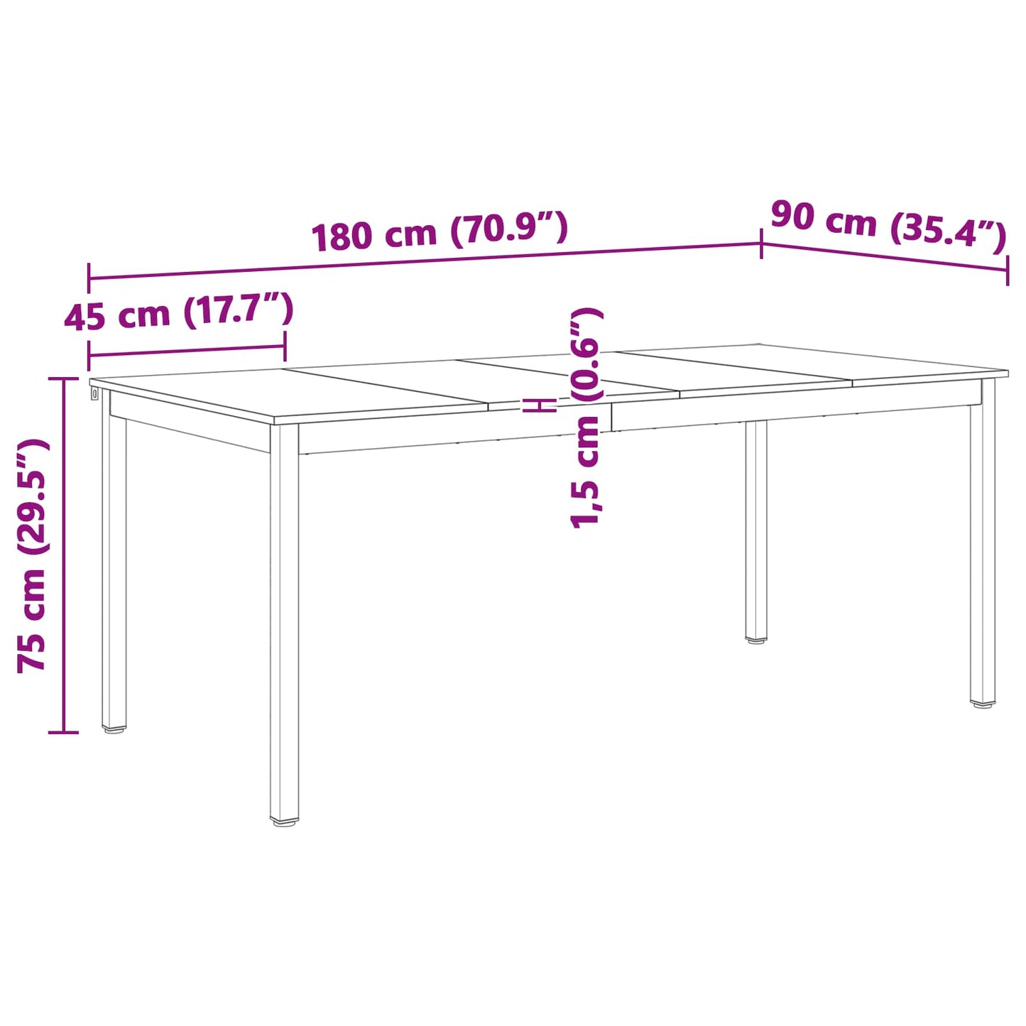 vidaXL Τραπεζαρία Φυσικό 180 x 90 x 75 cm Στερεά ξυλεία πεύκου