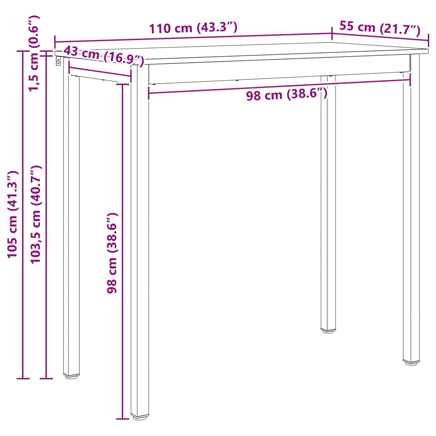 vidaXL Τραπέζι μπαρ Φυσικό 110 x 55 x 105 εκ. Στερεά ξυλεία πεύκου