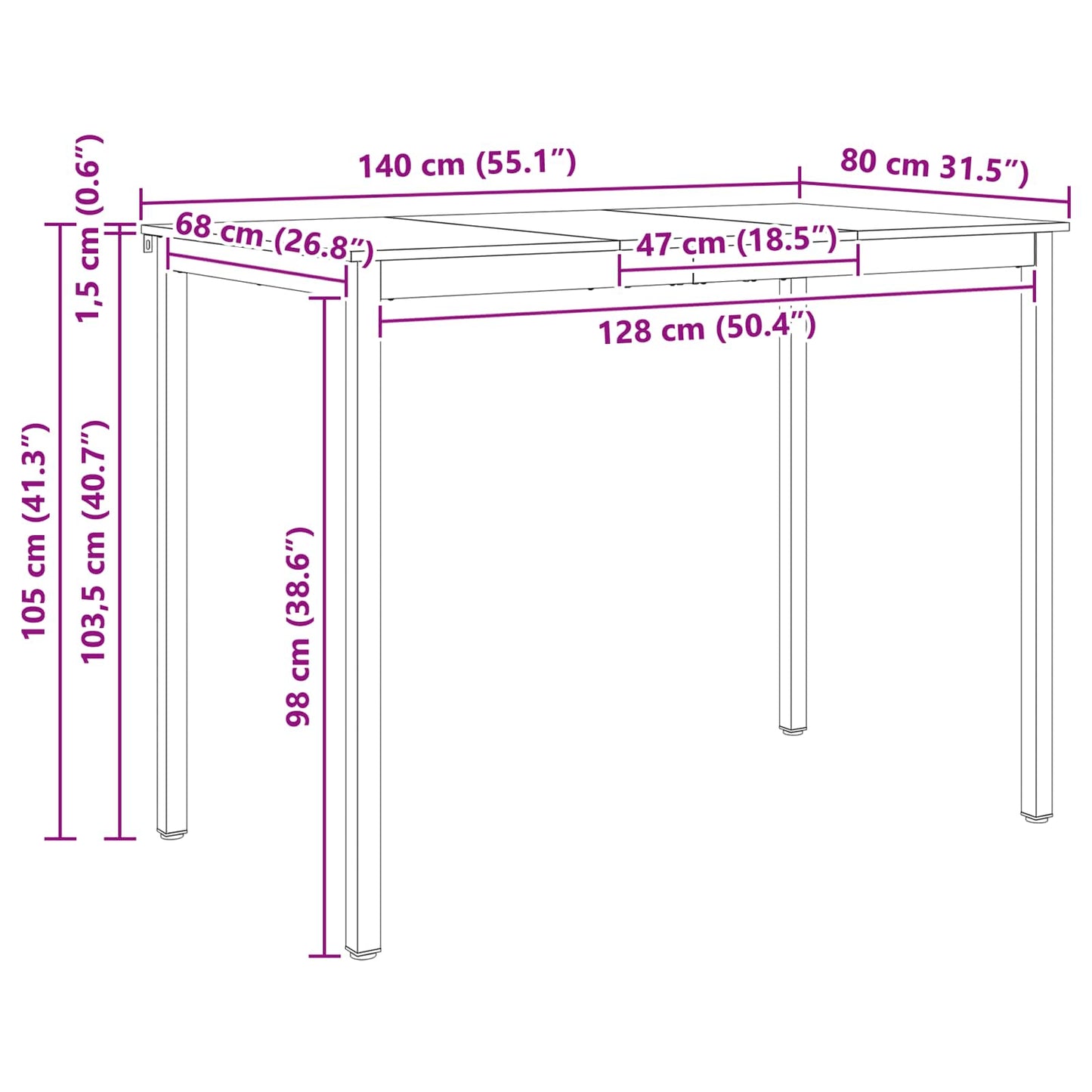 vidaXL Τραπέζι μπαρ Λευκό 110 x 55 x 105 εκ. Στερεά ξυλεία πεύκου