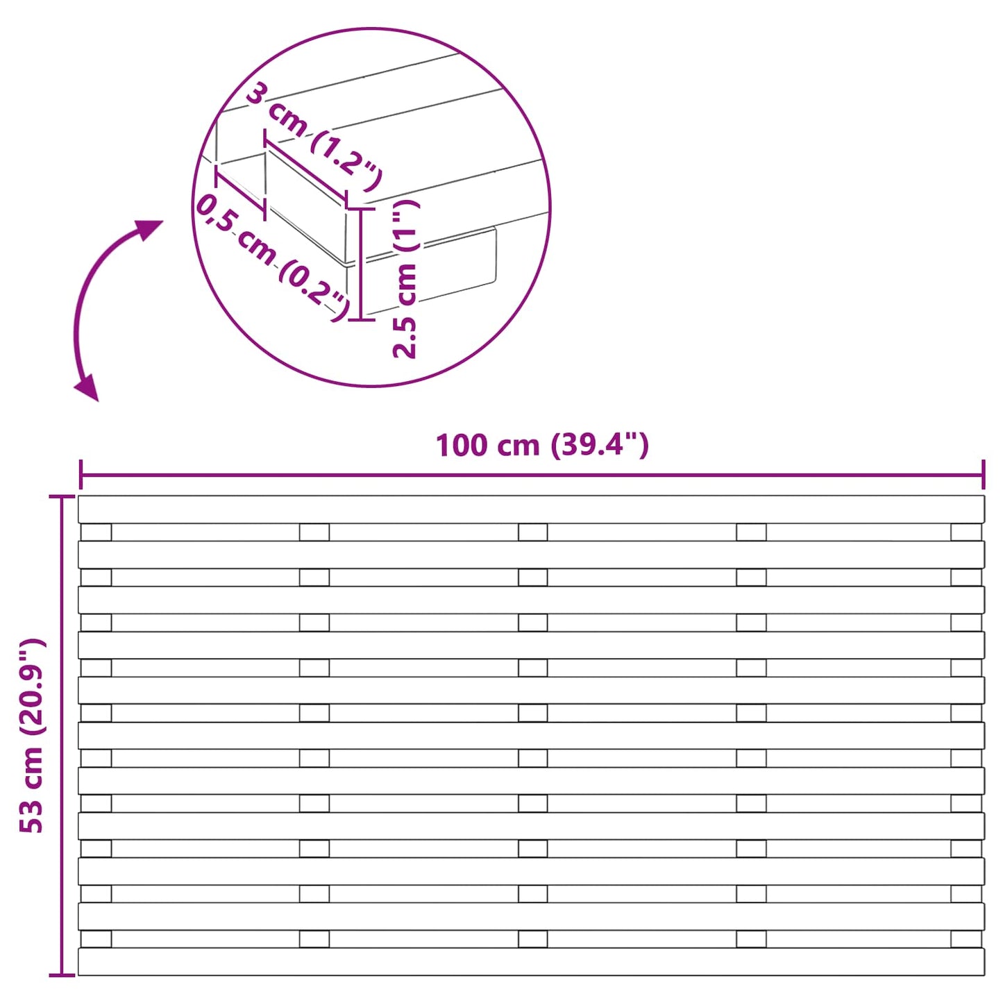 vidaXL Πατάκι μπάνιου Καφέ 100 x 53 x 2,5 εκ Στερεό Ξύλο Ακακίας