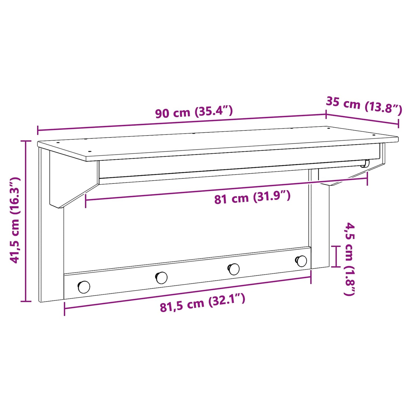 vidaXL Κρεμάστρα Λευκό και καστανό μέλι 90 x 35 x 41.5 εκ.