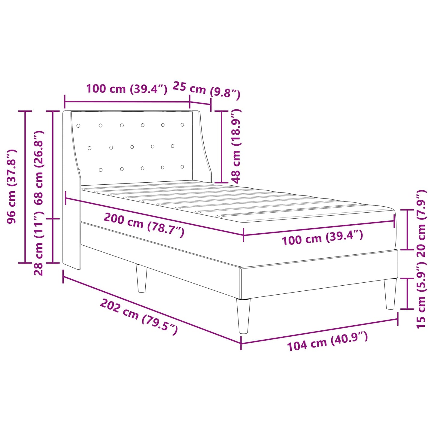 vidaXL Σκελετός κρεβατιού με στρώμα Μαύρο 100 x 200 cm Βελούδο