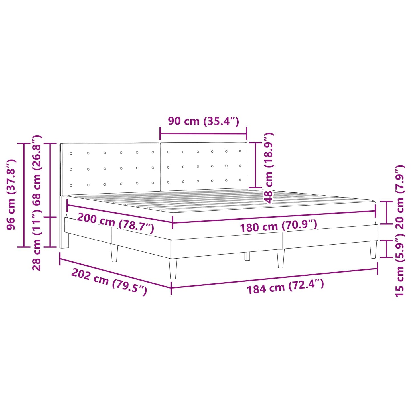 vidaXL Σκελετός κρεβατιού με στρώμα Μαύρο 180 x 200 cm ύφασμα