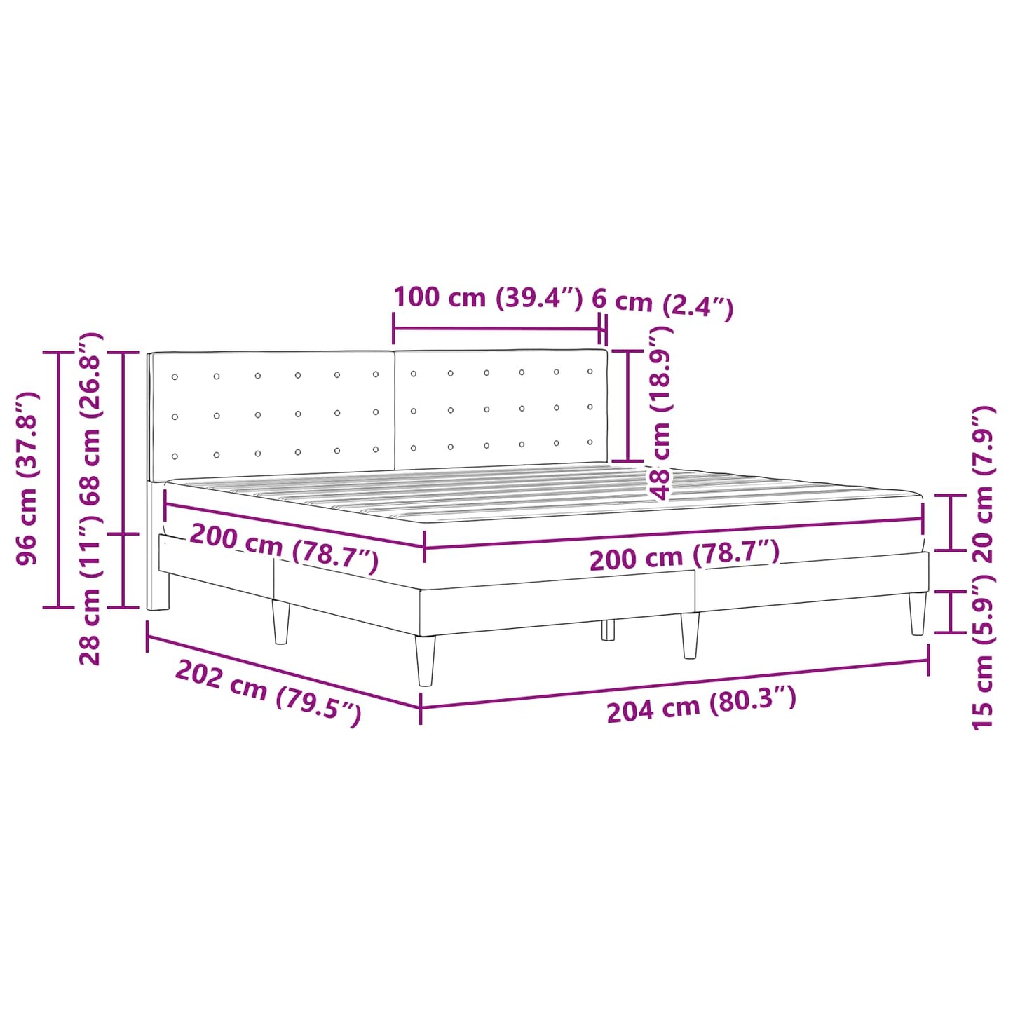 vidaXL Σκελετός κρεβατιού με στρώμα Μαύρο 200 x 200 cm ύφασμα