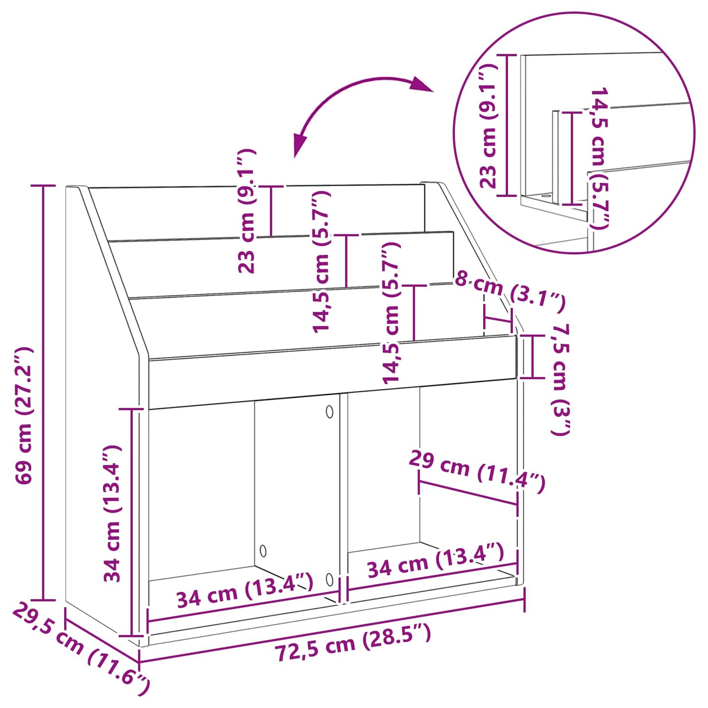 vidaXL Βιβλιοθήκη Παιδιών Λευκό 72,5 x 29,5 x 69 εκ Επεξεργασμένο ξύλο
