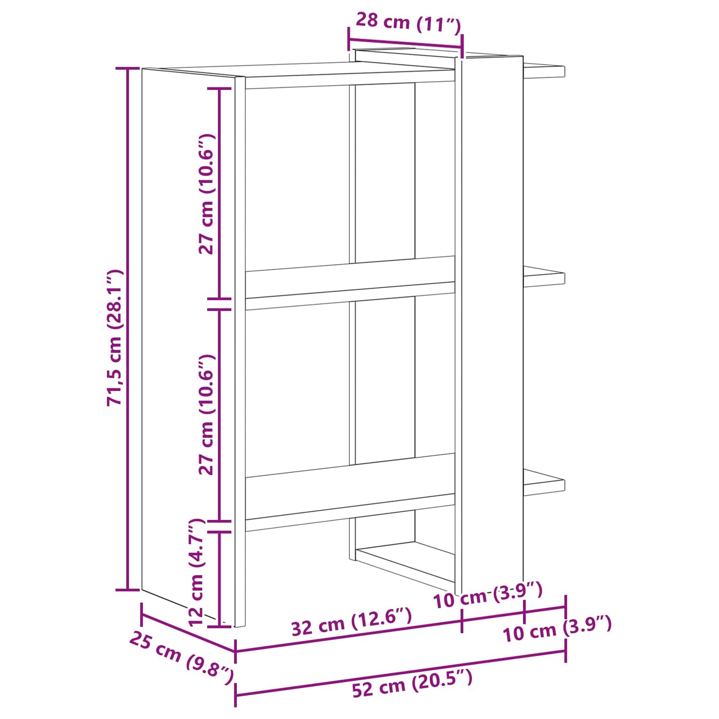 vidaXL Ράφι Βιβλίων Μαύρη Οξυά 52 x 25 x 71,5 εκ Επεξεργασμένο ξύλο
