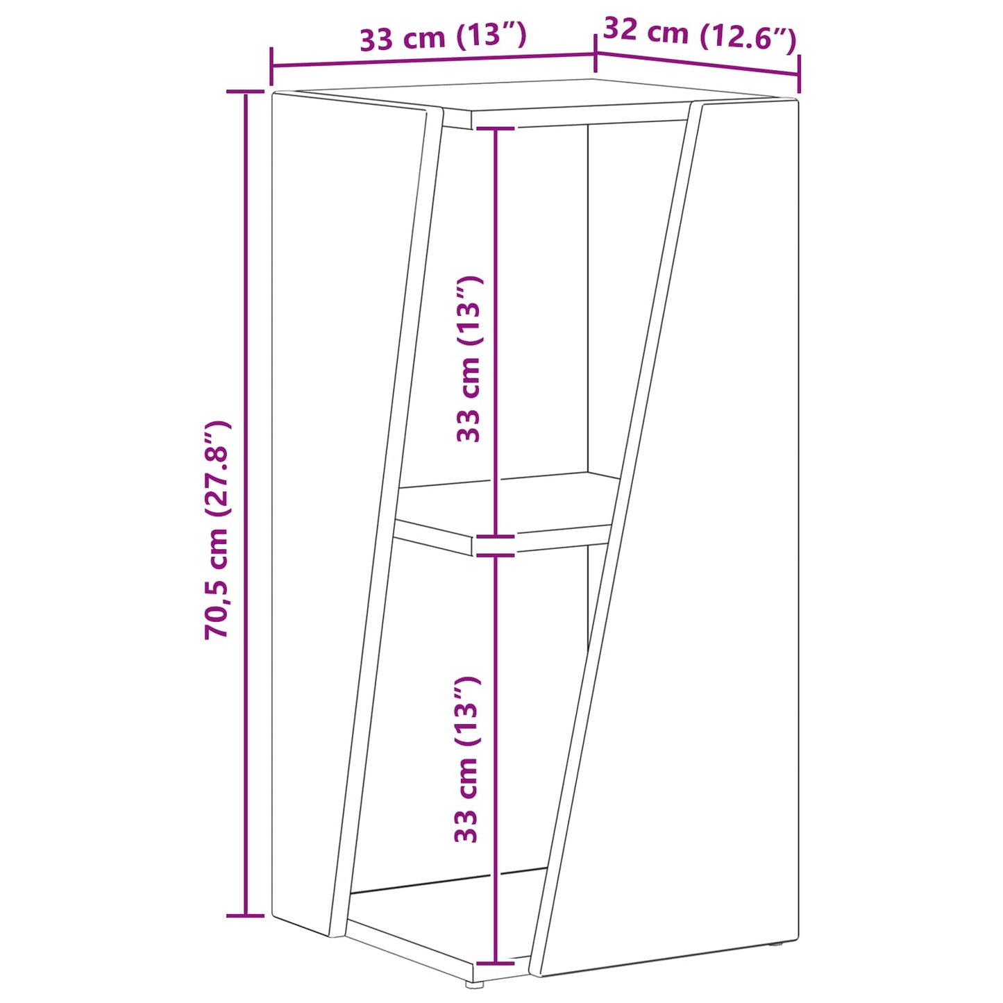 vidaXL Πλευρικό Ράφι Υψηλής γυαλάδας λευκό 33 x 32 x 70,5 εκ