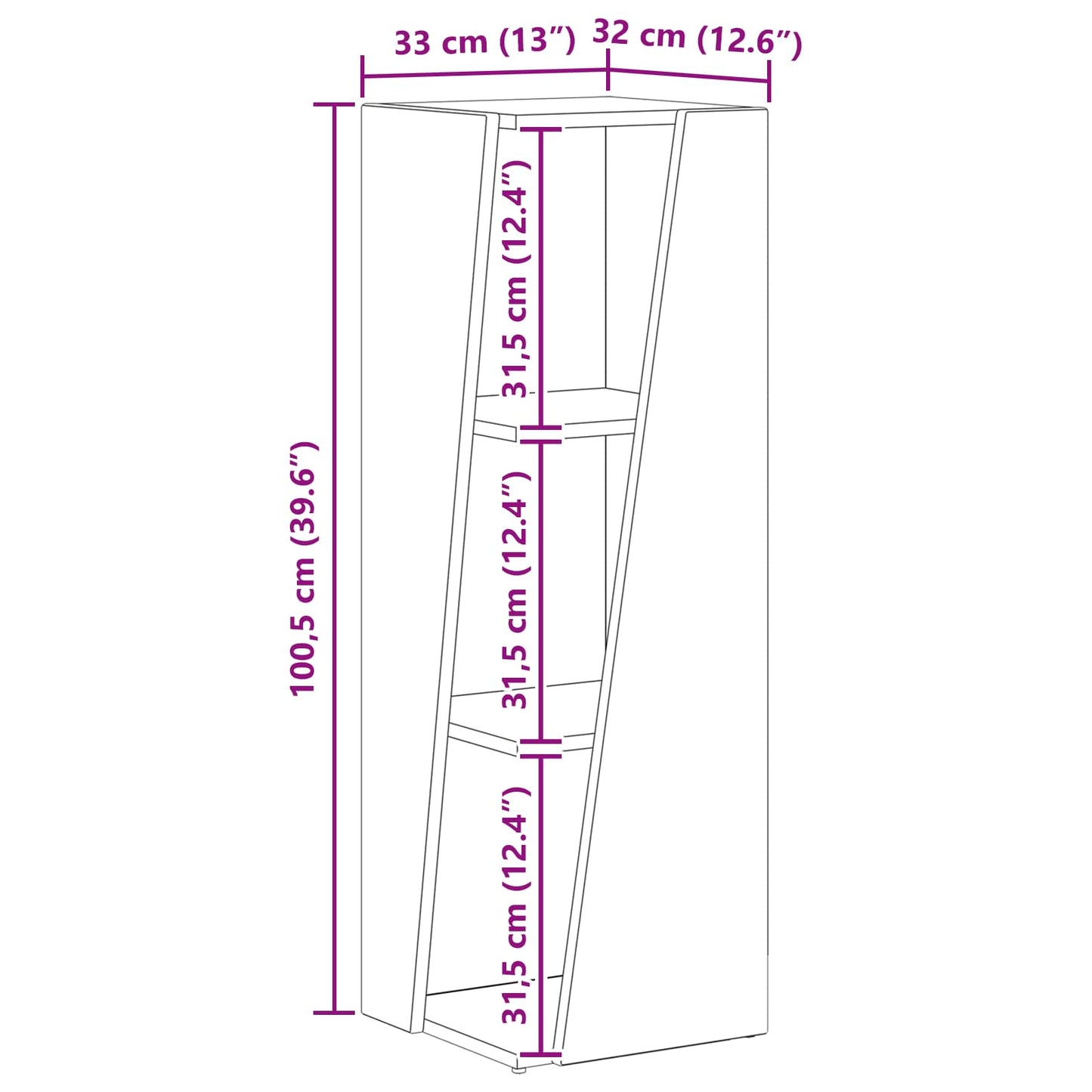 vidaXL Πλευρικό Ράφι Λευκό 33 x 32 x 100,5 εκ Επεξεργασμένο ξύλο