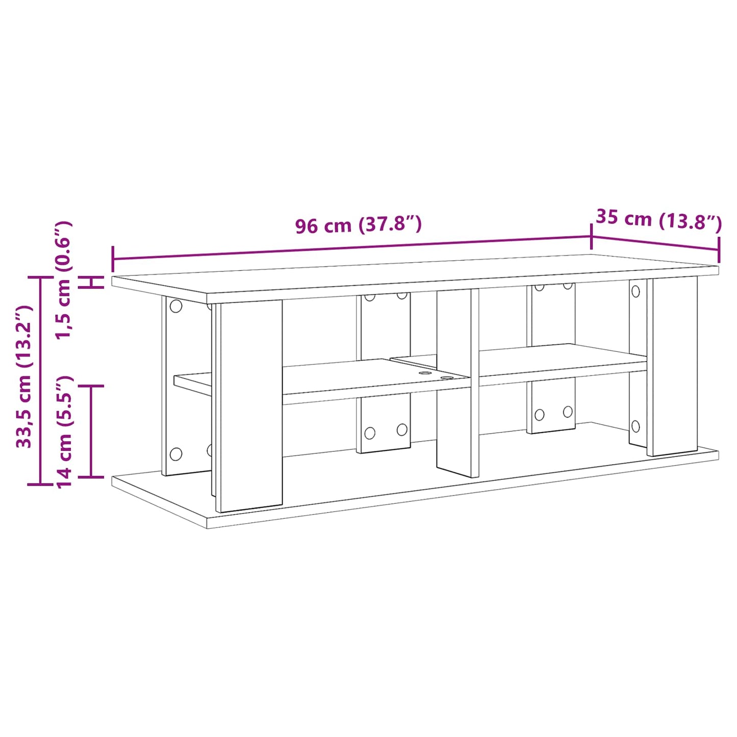 vidaXL Βάση τηλεόρασης Καπνιστό Δρύς 96 x 35 x 33,5 εκ