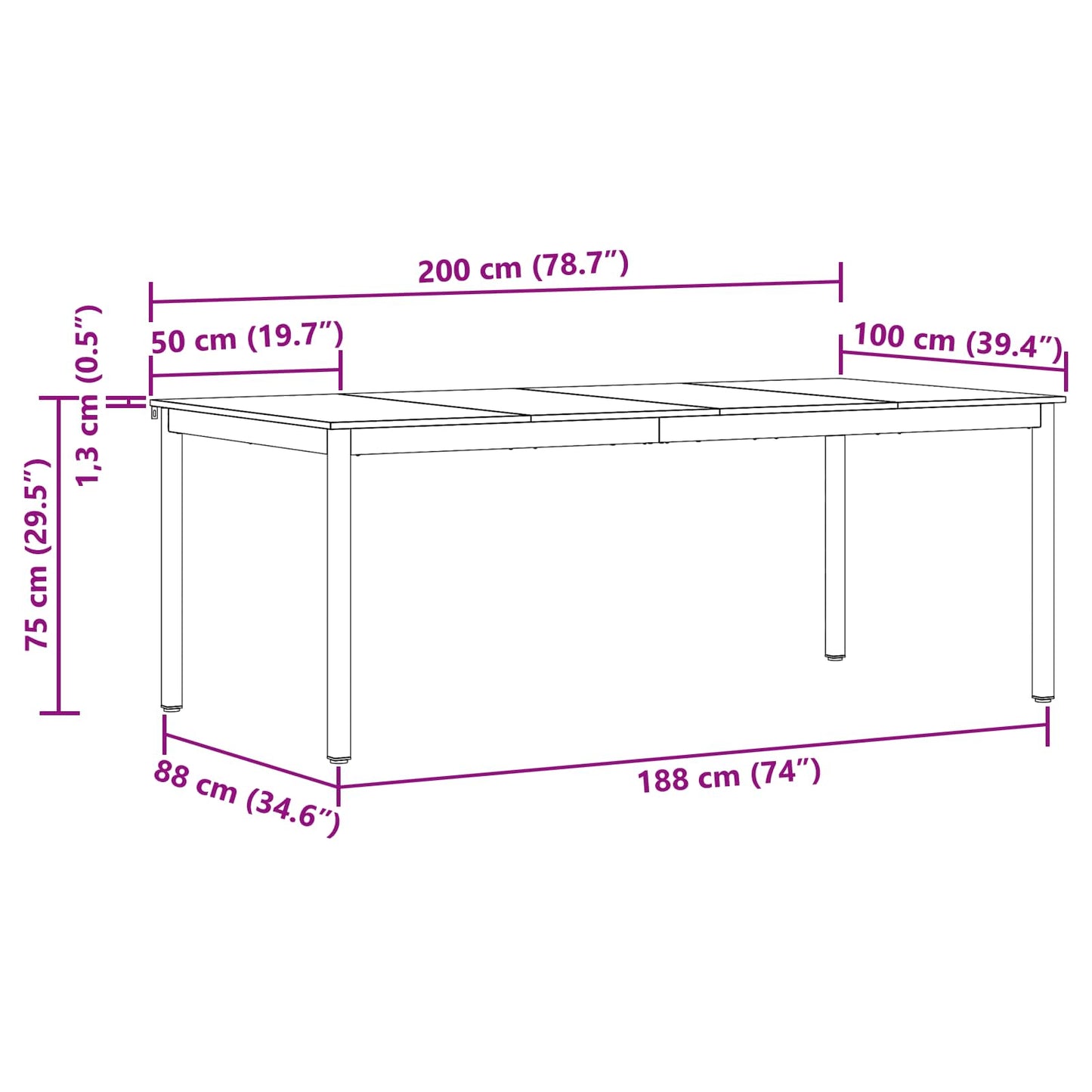 vidaXL Τραπεζαρίες 200 x 100 x 75 cm Επεξεργασμένο Ξύλο Ορθογώνιος