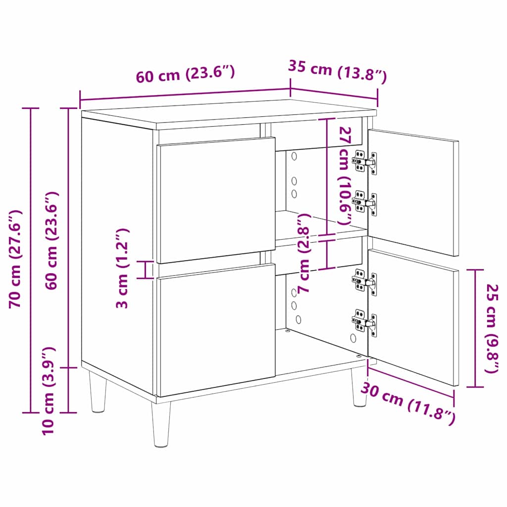 vidaXL Παραδοσιακά Πλευρικά Έπιπλα 3 pcs Artisan Oak 60 x 35 x 70 cm