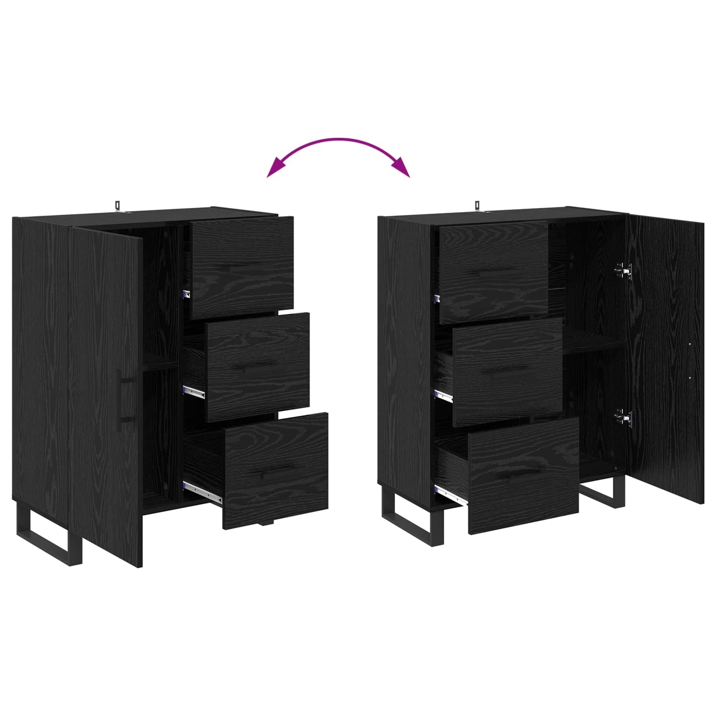 vidaXL Highboard με συρτάρι 2 pcs Μαύρη Οξυά Σύνθετο Ξύλο και Γυαλί