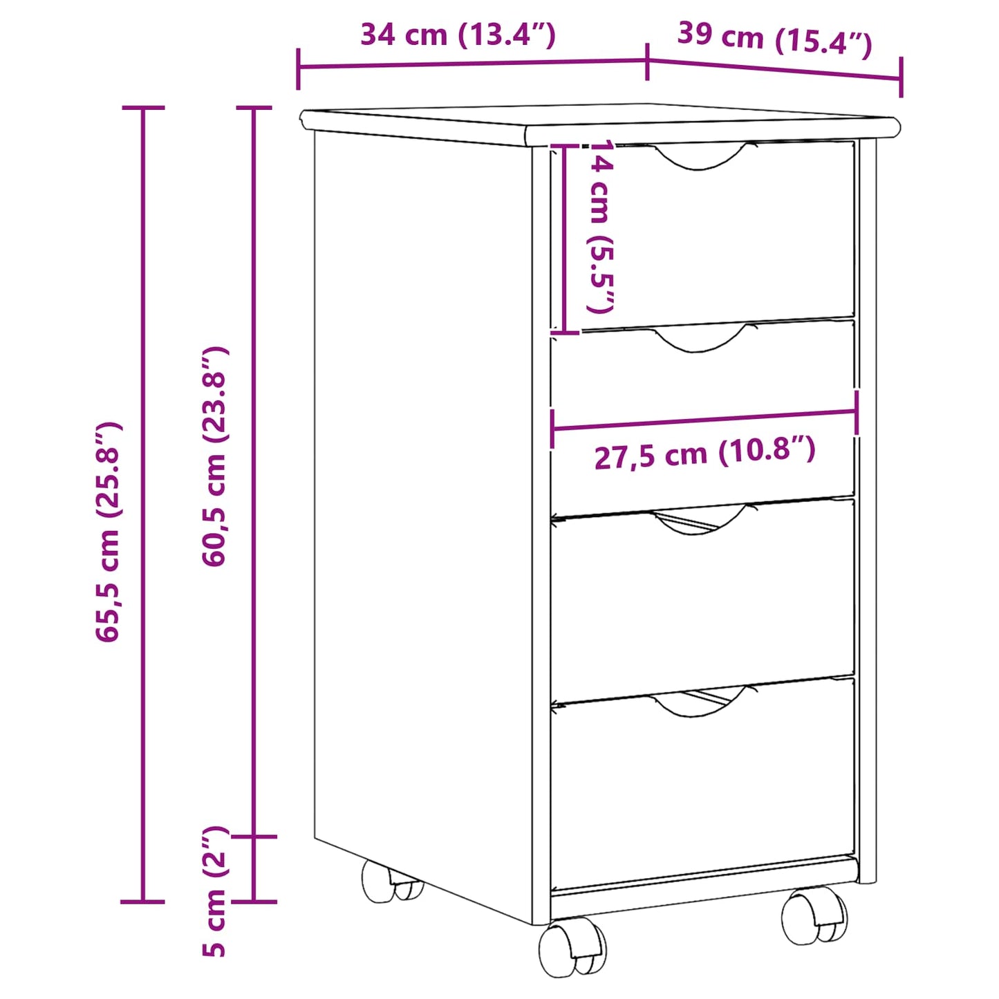 vidaXL Κινητό Ντουλάπι 34 x 39 x 65,5 cm Στερεό ξύλο πεύκου Μέλι Καφέ
