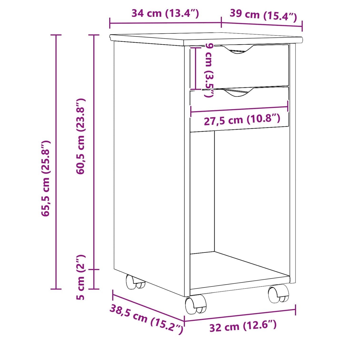 vidaXL Κινητό Ντουλάπι 34 x 39 x 65,5 cm Στερεό πεύκο Μέλι Καφέ