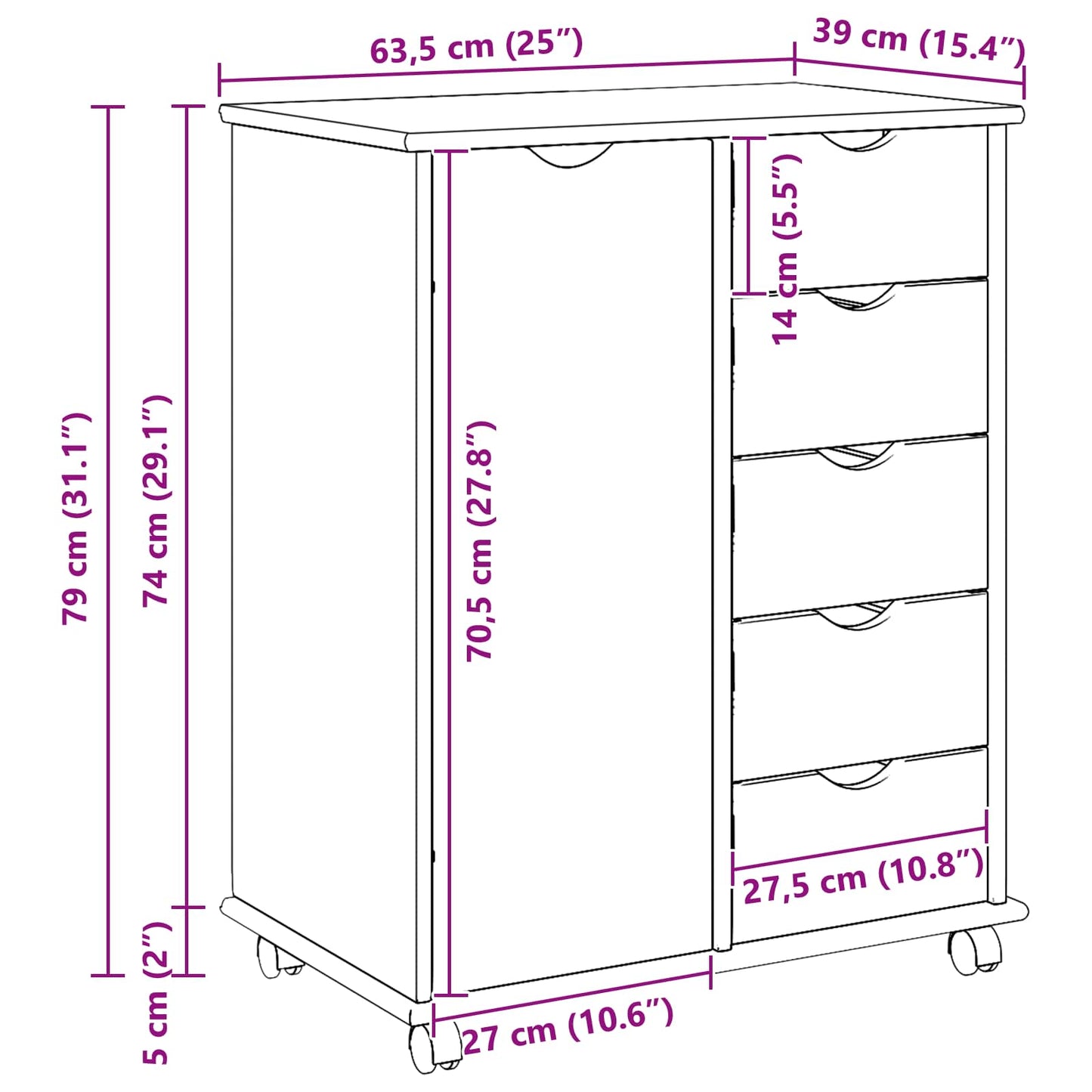 vidaXL Κινητό Ντουλάπι 63,5 x 39 x 79 εκ. Στερεό ξύλο πεύκου Γκρι