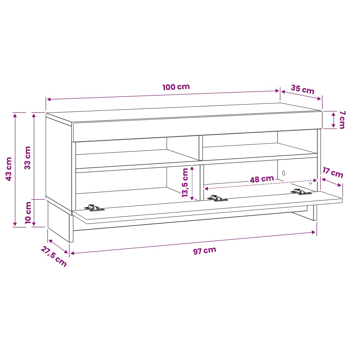 vidaXL Ντουλάπα LED Τηλεόρασης EDE 100 x 35 x 43 εκ. Παλαιωμένο ξύλο