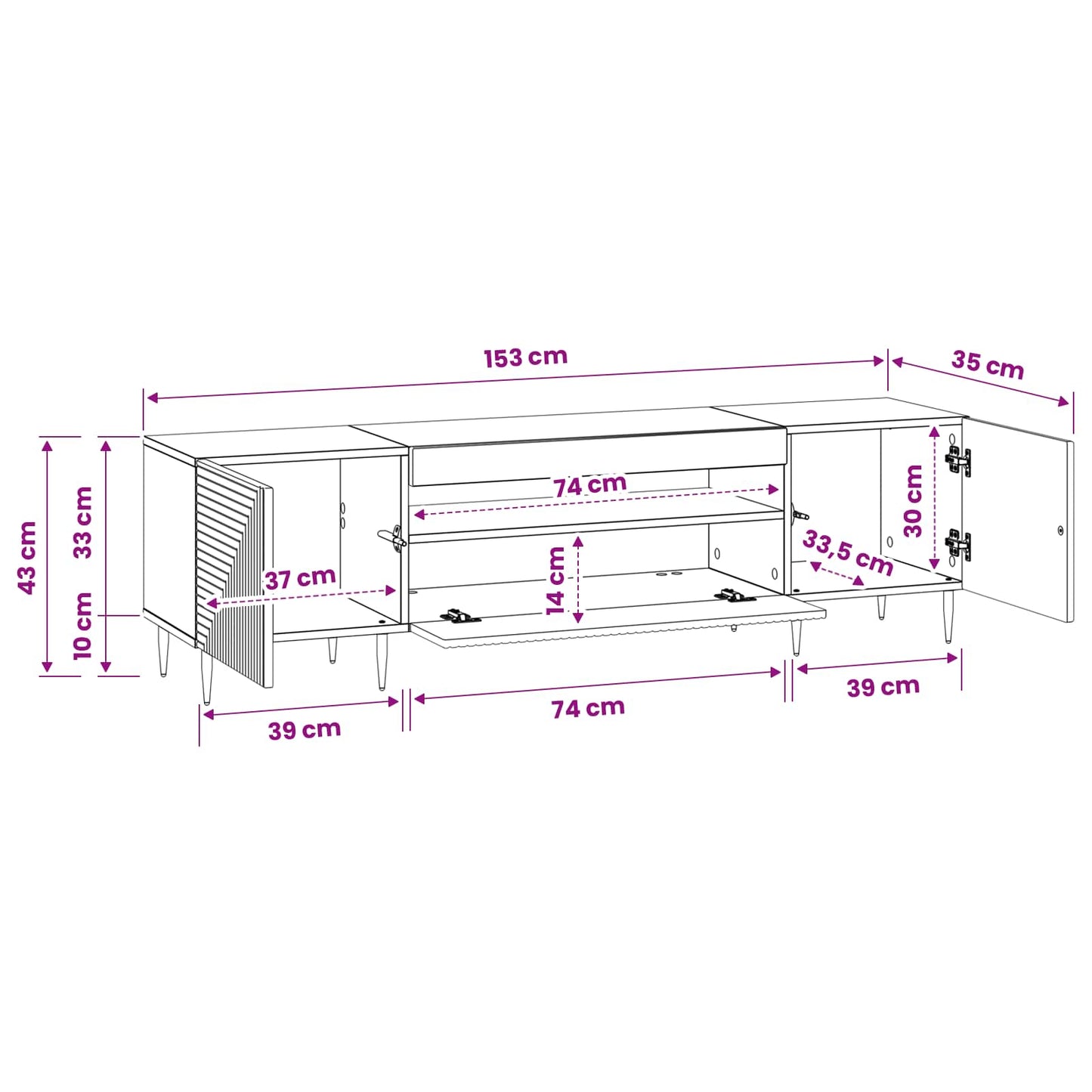 vidaXL Ντουλάπα LED Τηλεόρασης HAARLEM 153 x 35 x 43 εκ