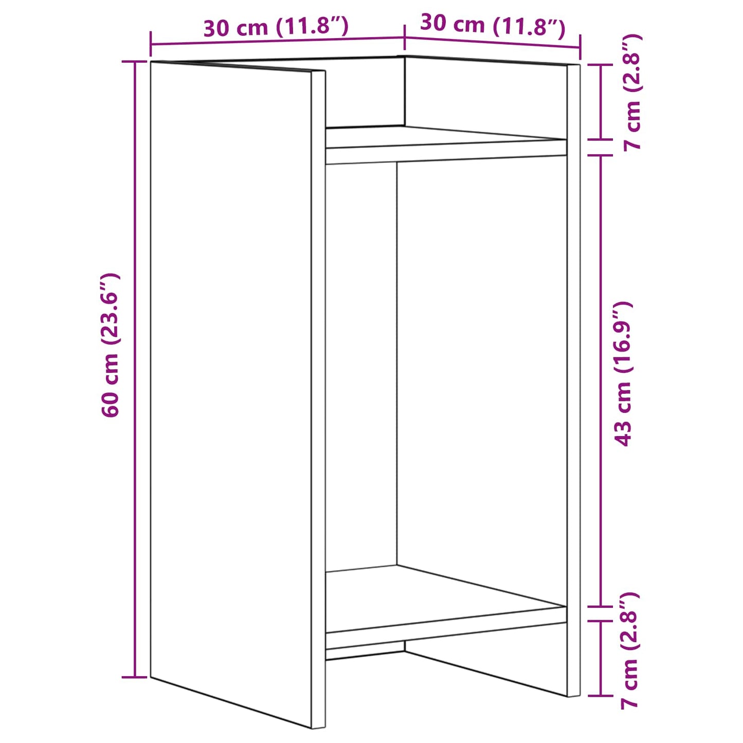 vidaXL Βάση φυτών Παλαιωμένο ξύλο 30 x 30 x 60 cm Επεξεργασμένο Ξύλο