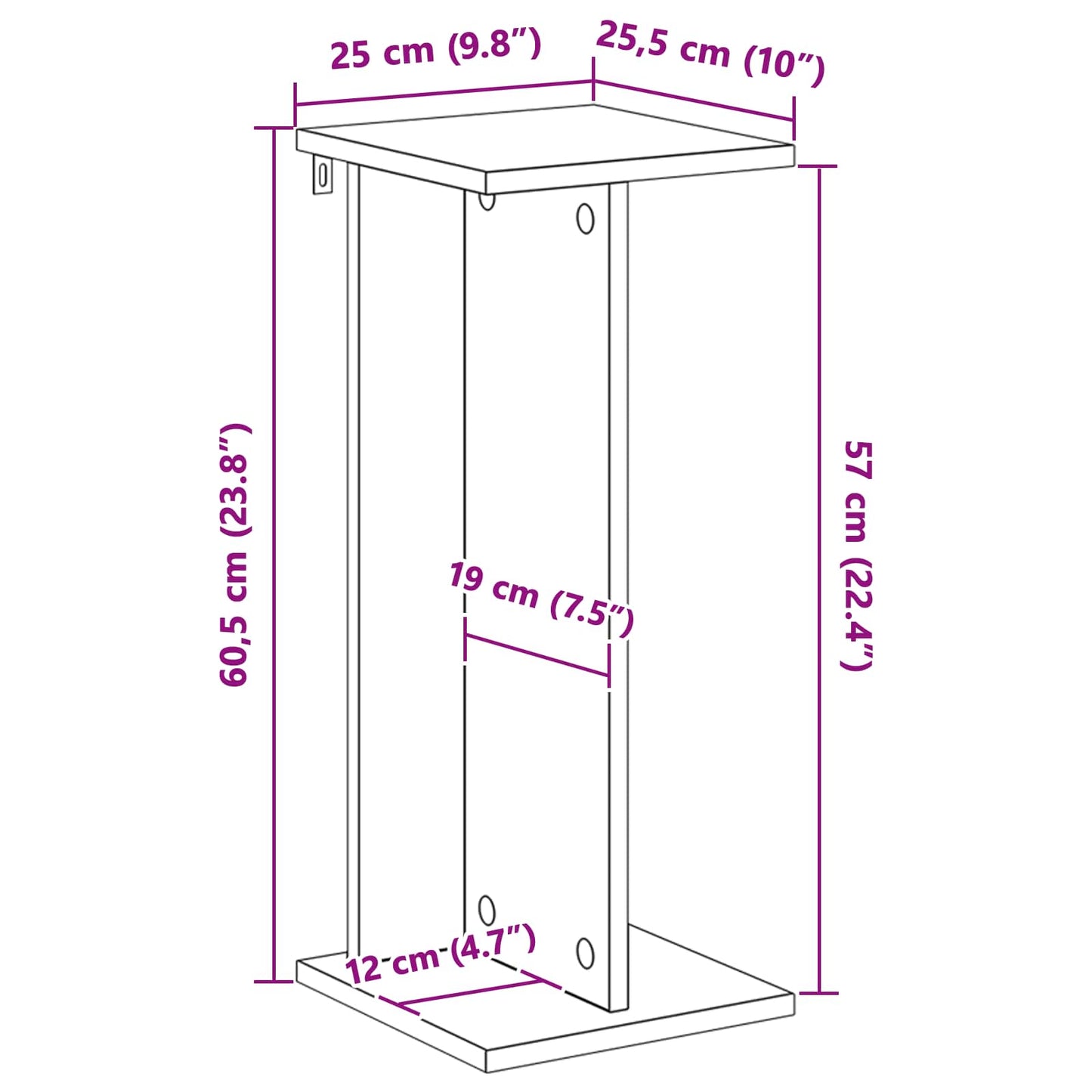 vidaXL Βάση φυτών Καπνισμένο Ξύλο Δρυός 25 x 25,5 x 60,5 εκ.