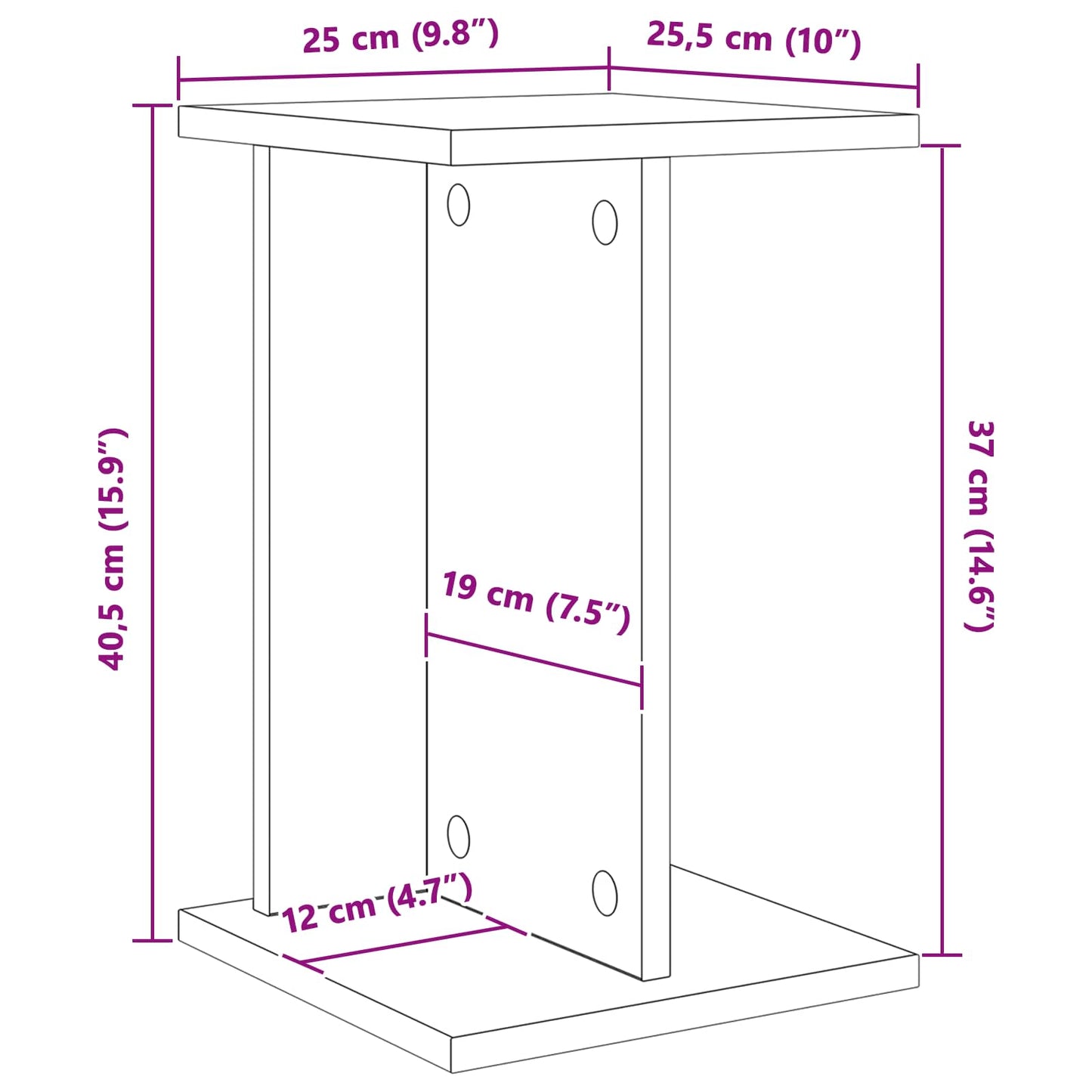 vidaXL Βάση φυτών Μαύρη Δρυς 25 x 25,5 x 40,5 εκ.