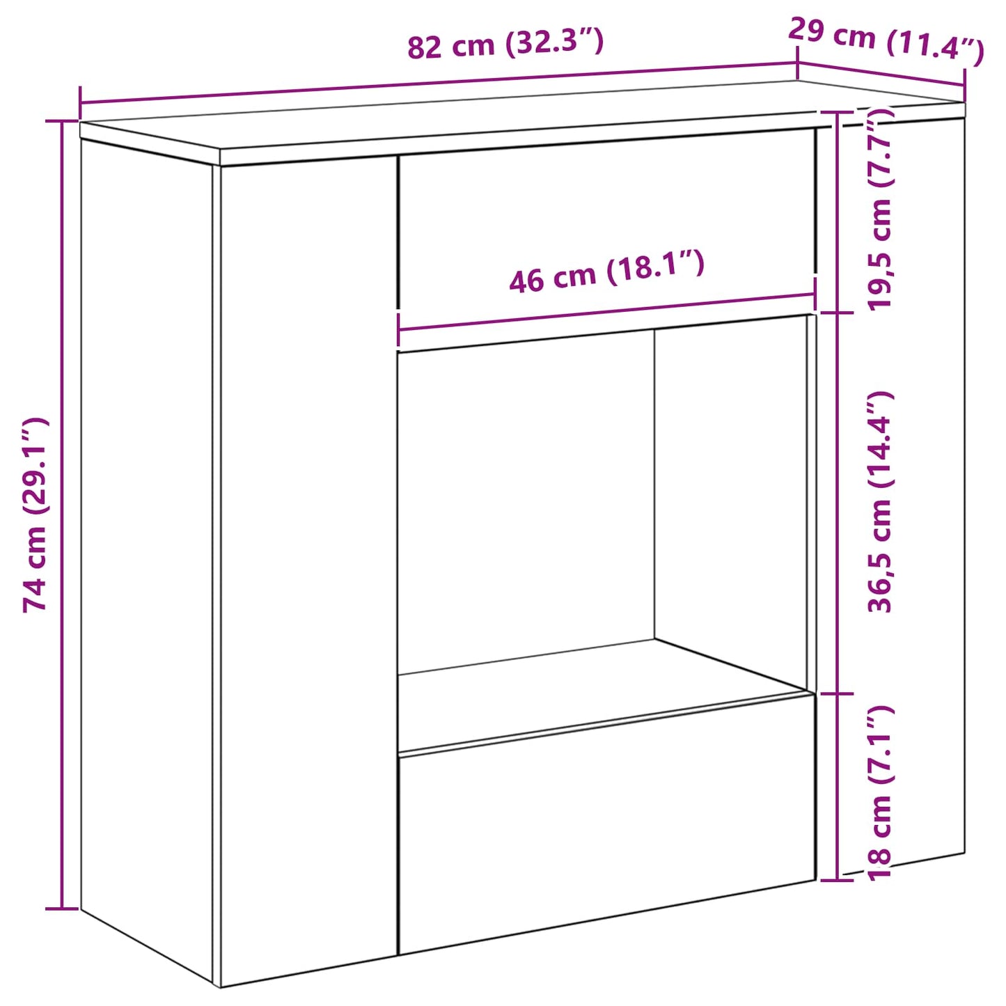 vidaXL Σκυρόχρωμο Γκρι 82 x 29 x 74 εκ.