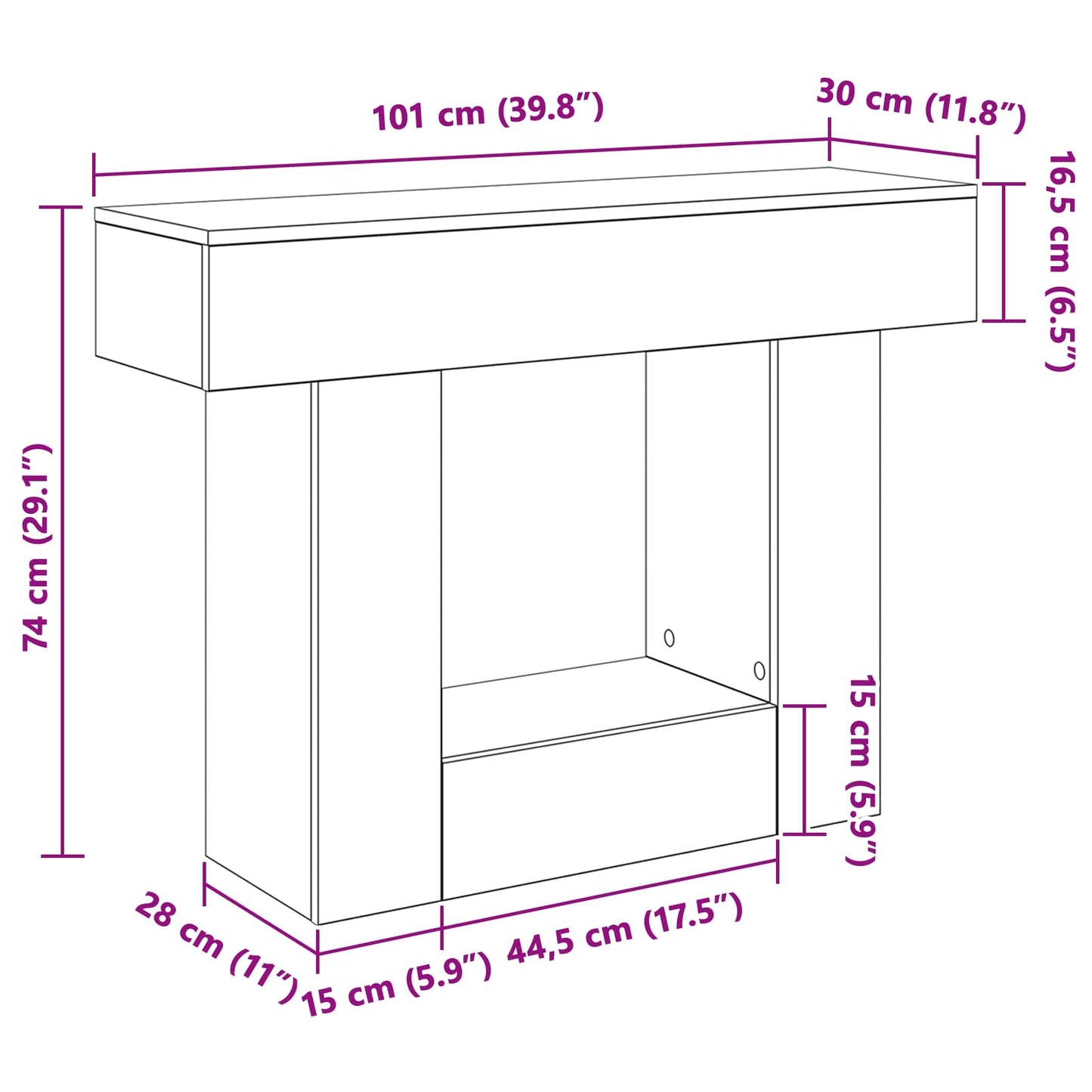 vidaXL Μαύρη Δρυς 101 x 30 x 74 εκ