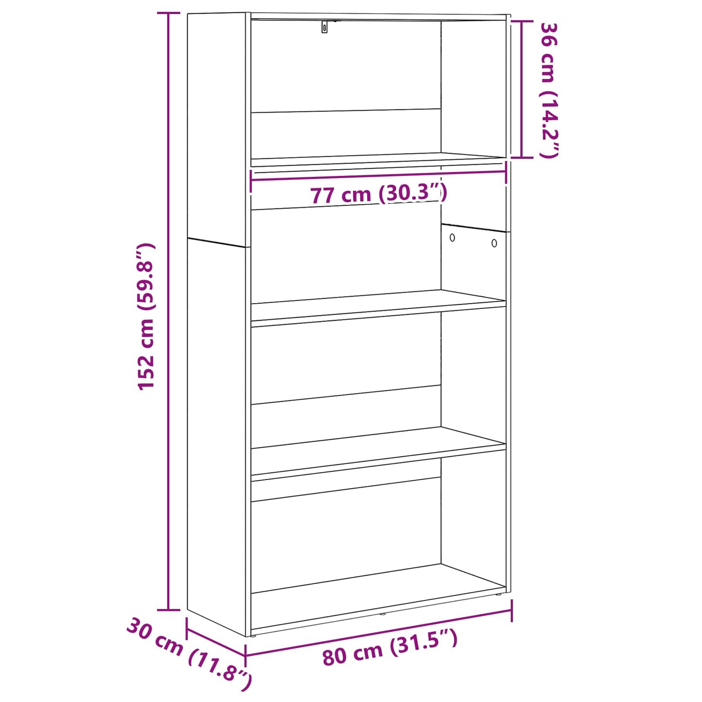 vidaXL Βιβλιοθήκη Μαύρη Οξυά 80 x 30 x 151,5 εκ. Επεξεργασμένο ξύλο