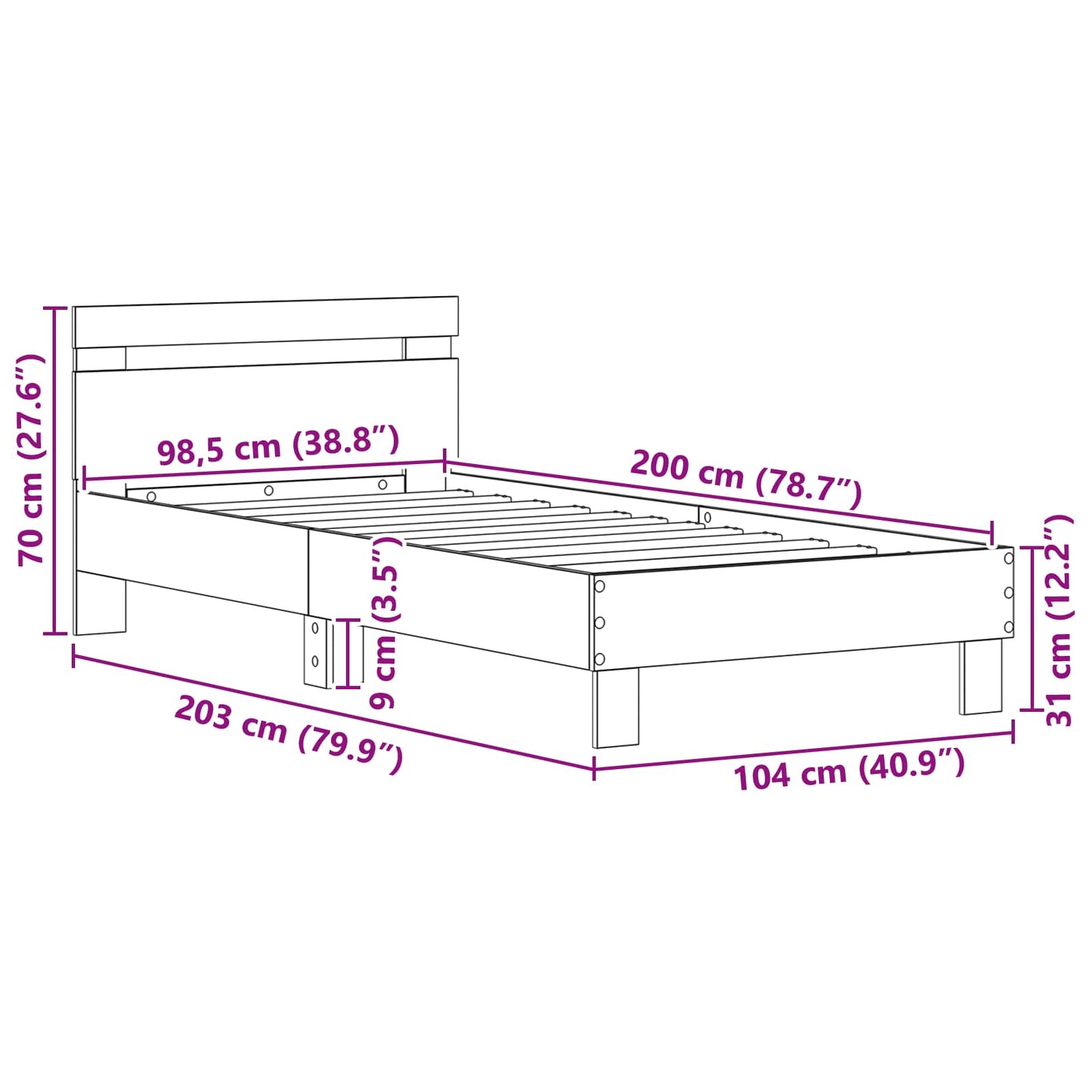 vidaXL Σκελετός Κρεβατιού Artisan Oak 98.5 x 200 εκ Επεξεργασμένο ξύλο