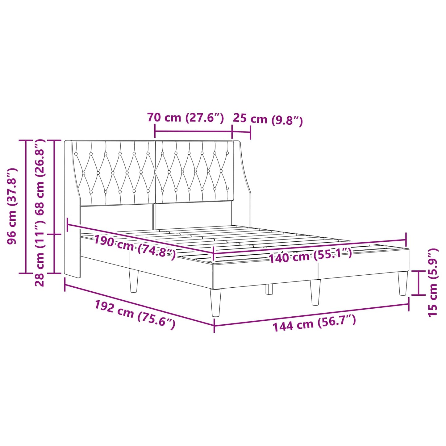 vidaXL Σκελετός Κρεβατιού με κεφαλάρι Ροζ 140 x 190 cm Βελούδο
