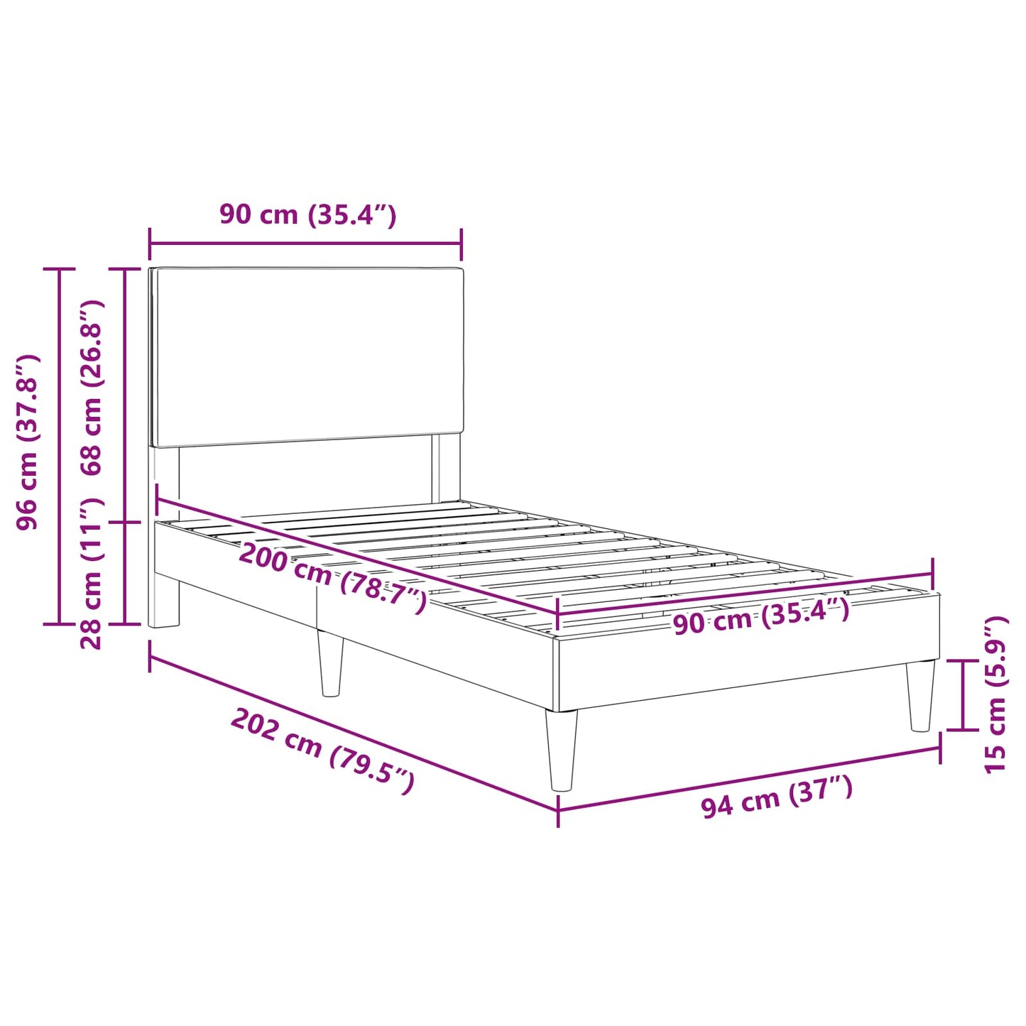vidaXL Σκελετός Κρεβατιού Σκούρο Γκρι 90 x 200 cm Υφασμάτινο Κορντουρά
