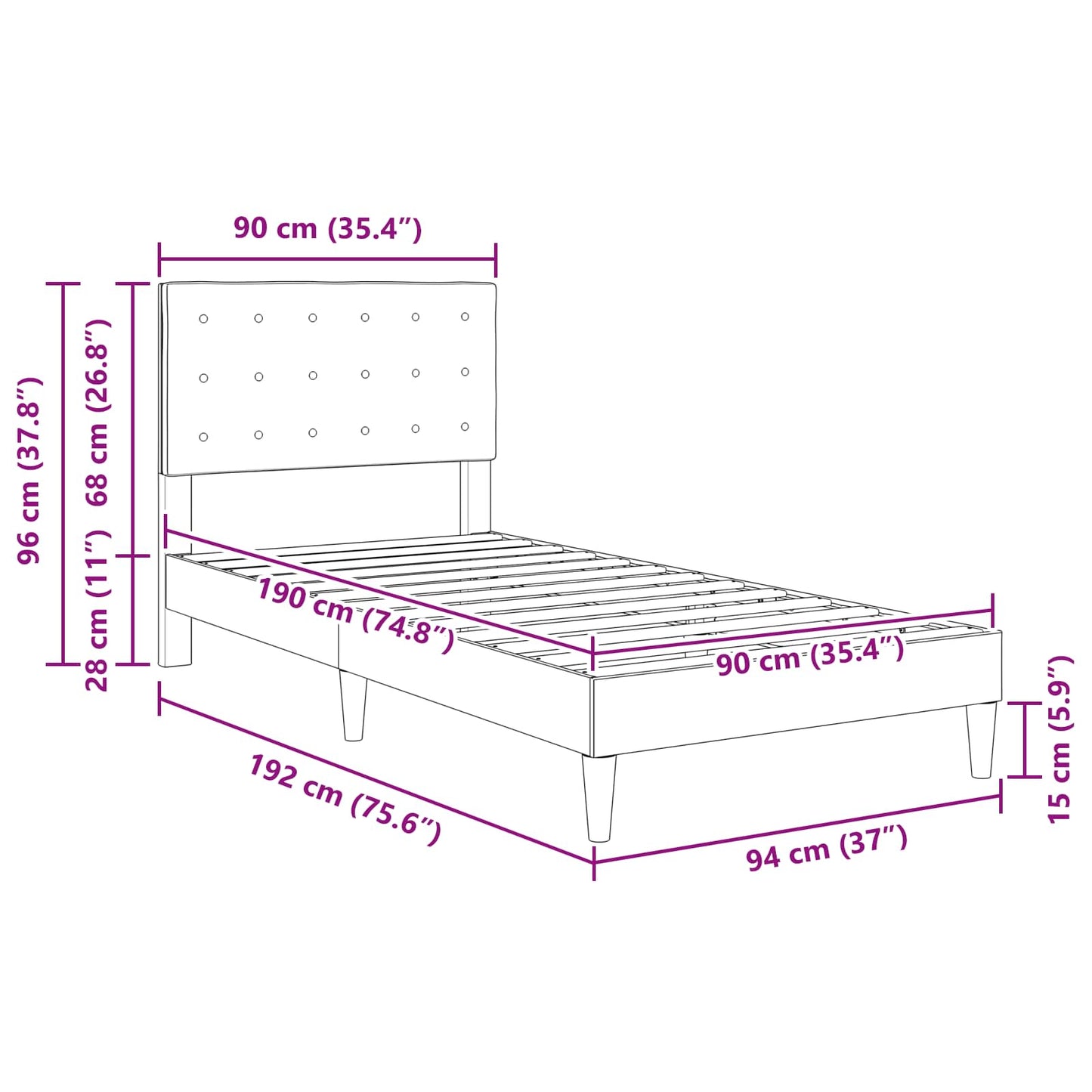 vidaXL Σκελετός Κρεβατιού με κεφαλάρι Μπλε 90 x 190 cm Ύφασμα