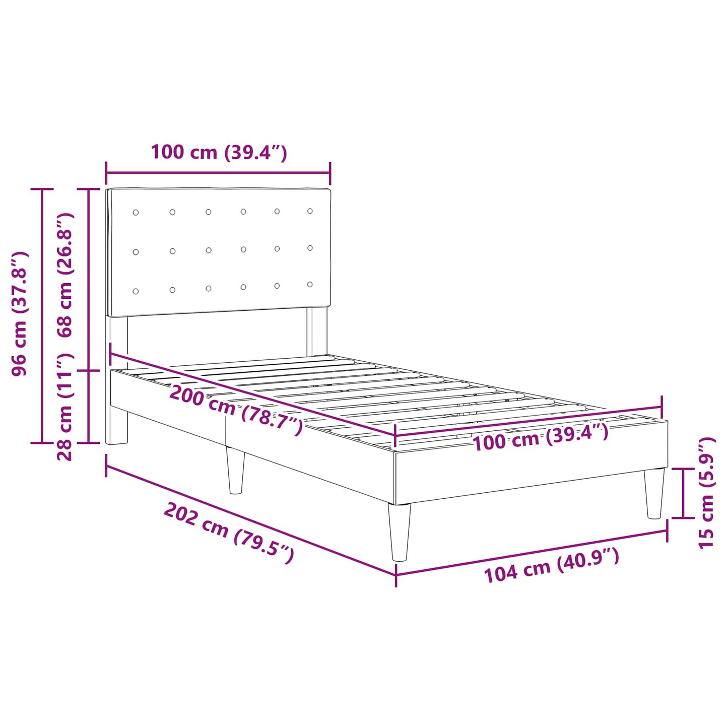 vidaXL Σκελετός Κρεβατιού Σκούρο Πράσινο 100 x 200 cm Ύφασμα