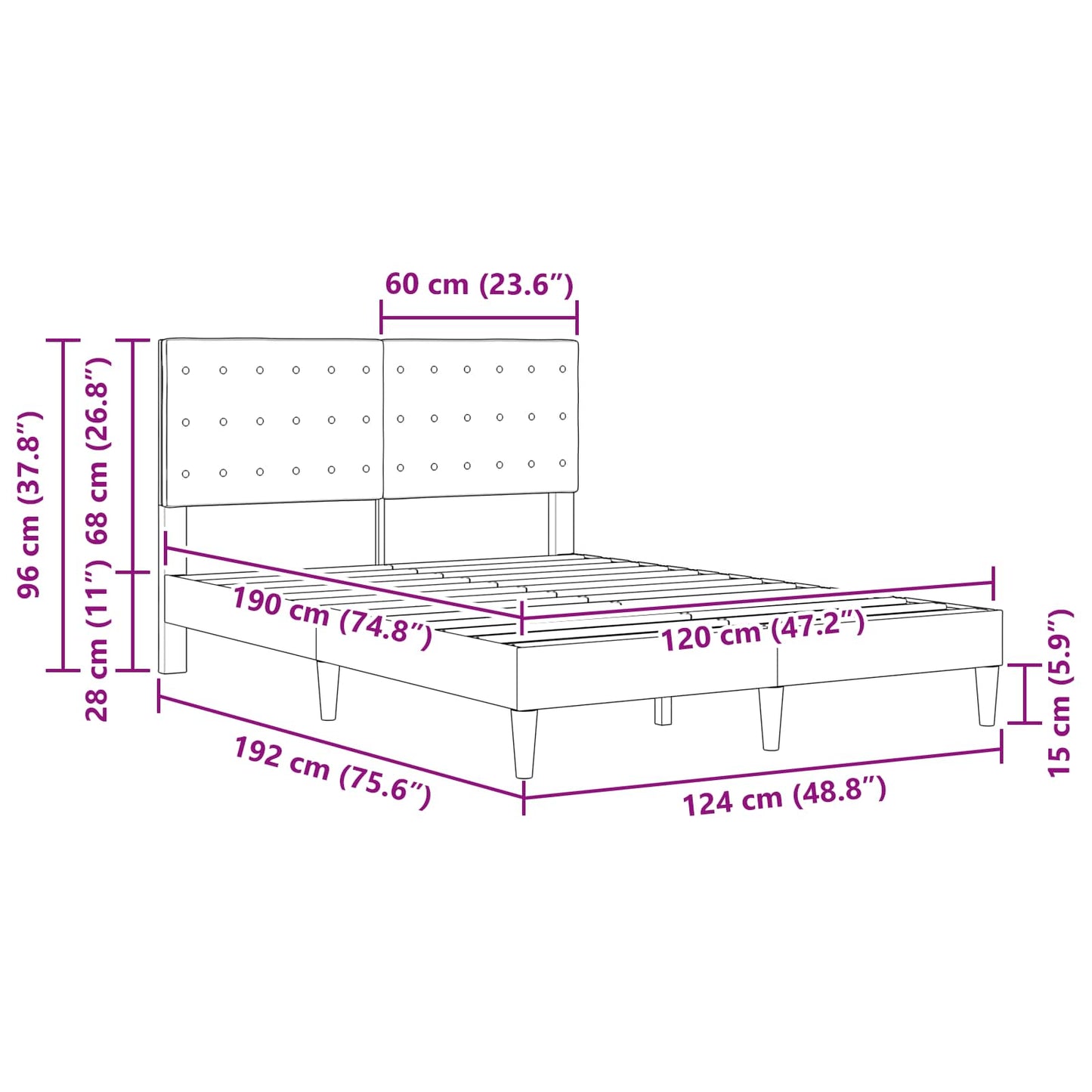 vidaXL Σκελετός Κρεβατιού με κεφαλάρι Μπλε 120 x 190 cm Ύφασμα