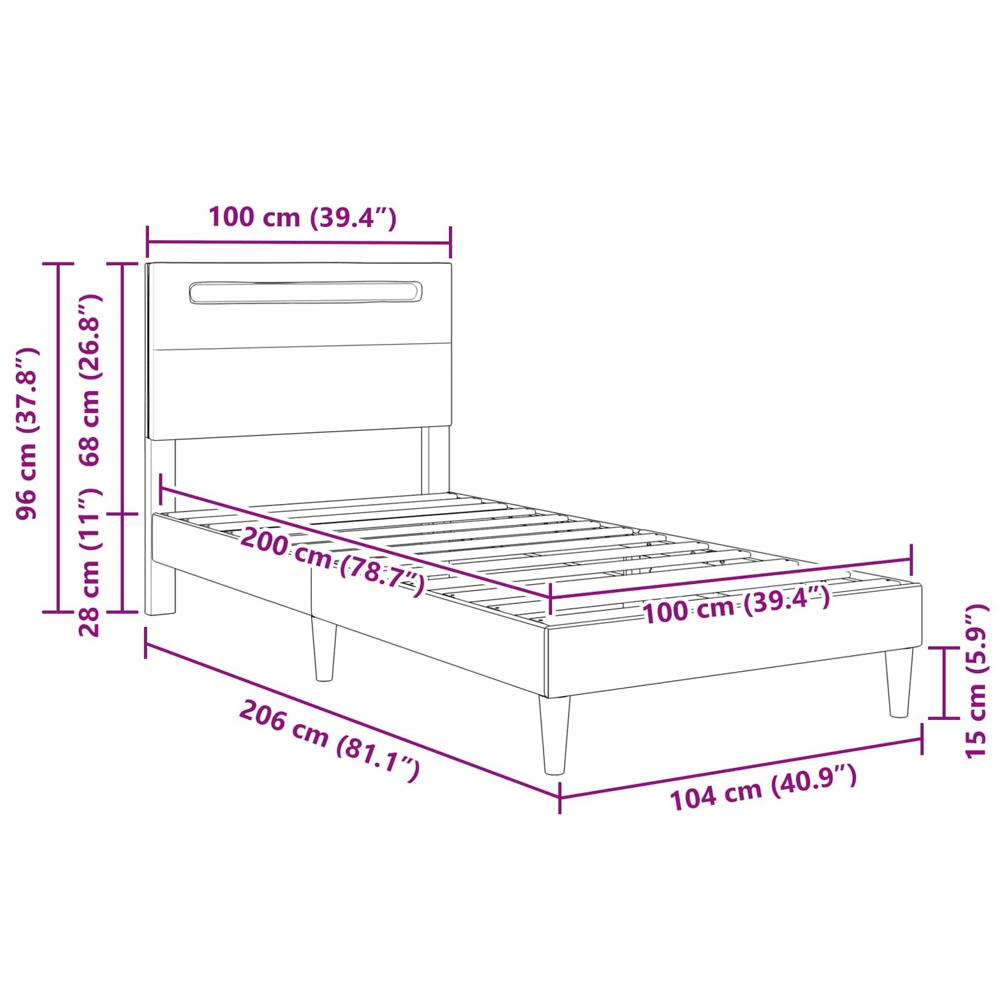 vidaXL Σκελετός Κρεβατιού με κεφαλάρι Μαύρο 100 x 200 cm Τεχνητό Δέρμα